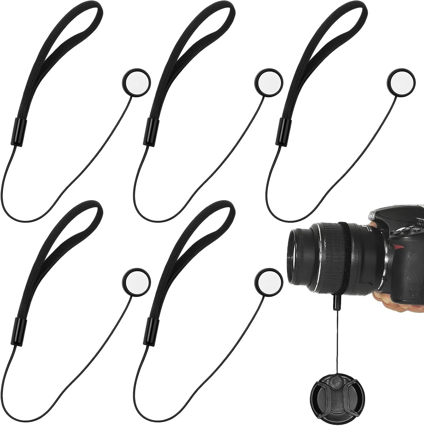Asofelk 5PCS Camera Lens Cap Tether, Universal Lens Cap Leash & Keeper/Elastic String Holder Compatible with DSLR