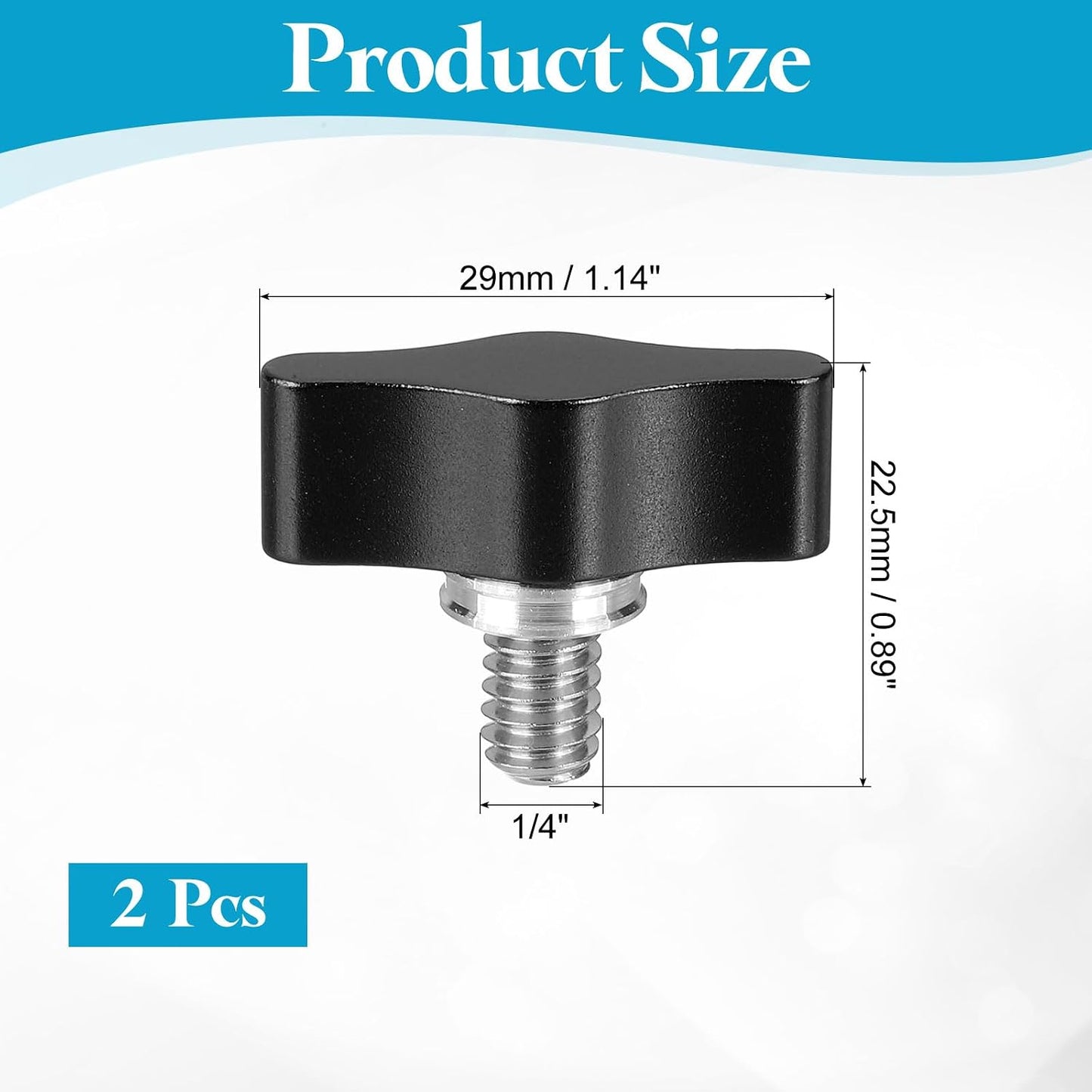 1/4" 0.87", 2Pcs PATIKIL Clamping Screw Knob x Aluminum Alloy t Shaped Camera Thumb Screws for DSLR Flash Bracket Light