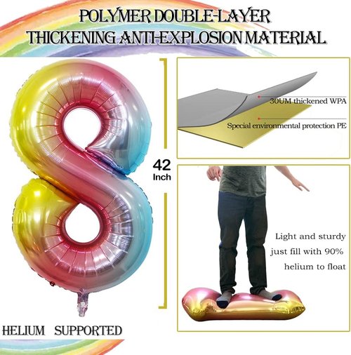 GOER 80th Birthday Balloons - 42 Inch Jumbo Rainbow Foil Helium Decorations for 80th Anniversary