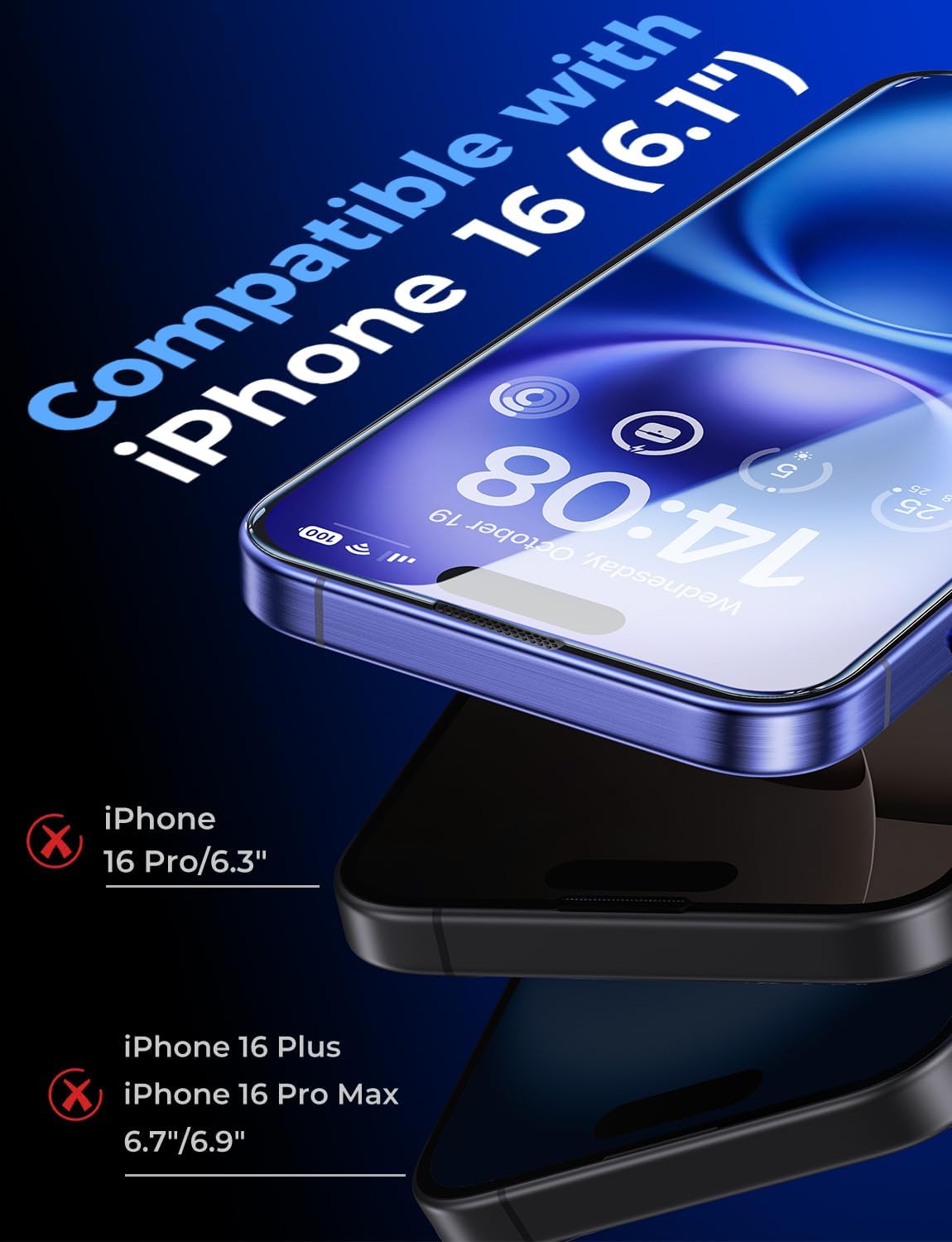 2 Pack 16 6.1 inch MAGIC JOHN for iPhone Tempered Glass Screen Protector (Not Pro), Auto Dust-Elimination, Bubble Free