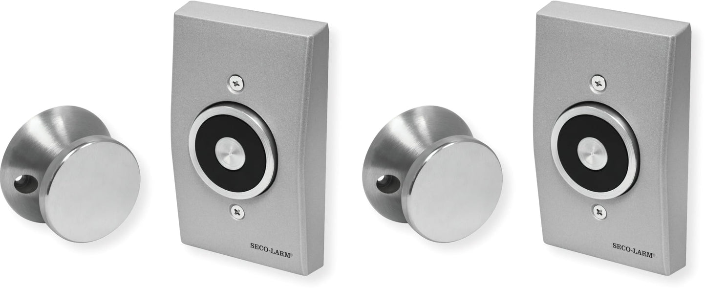 Seco-Larm DH-171SQ Pack of 2 Flush-Mount Magnetic Door Holders, 33 lb Holding Force, Wired Electric Operation, Tri-Volt 12/24 VAC/VDC and 120 VAC, Cast Aluminum Faceplate, Low Profile
