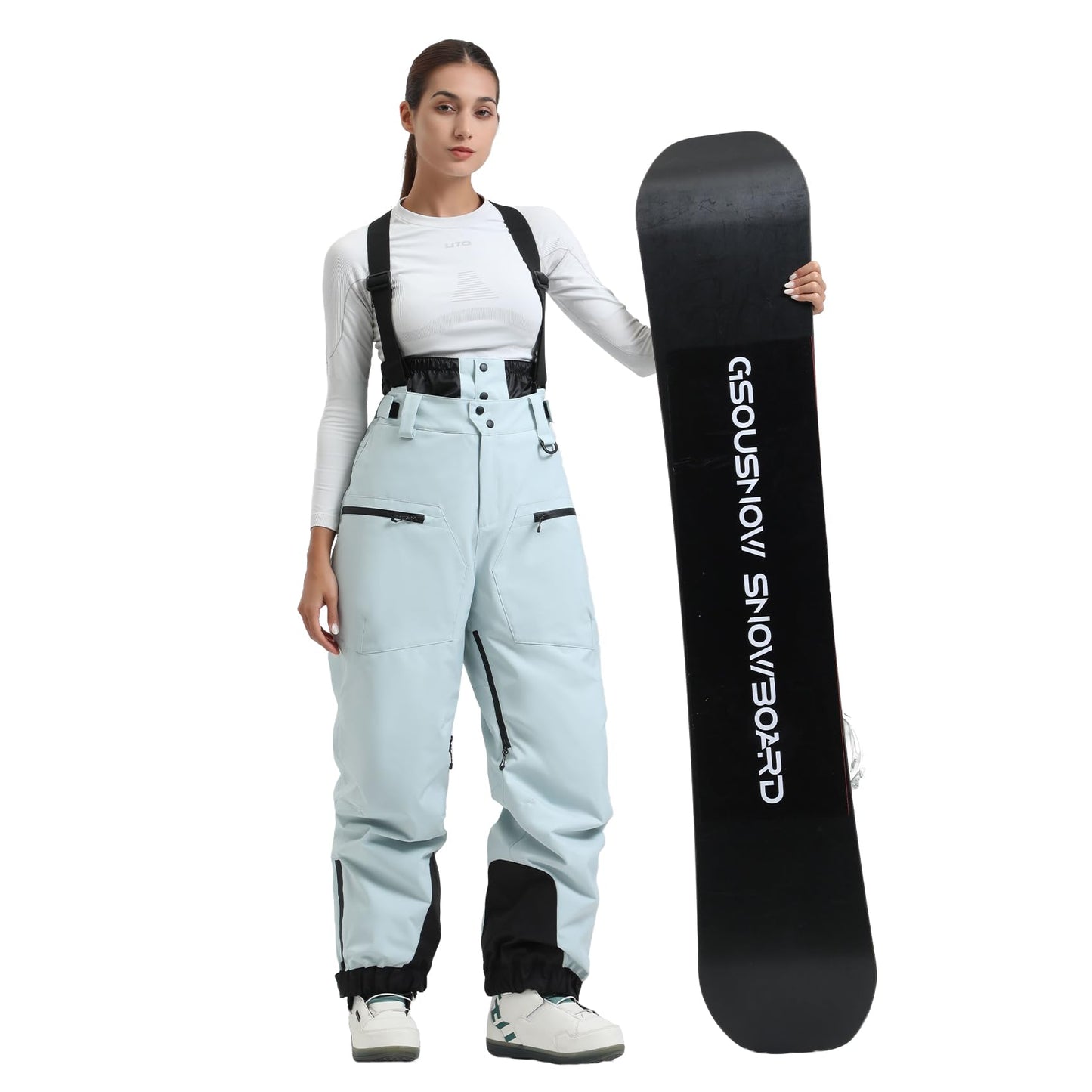 GSOU SNOW Womens Baggy Snowboard Pants Ski Bibs Snow Loose Overalls Waterproof Windproof Insulated Warm