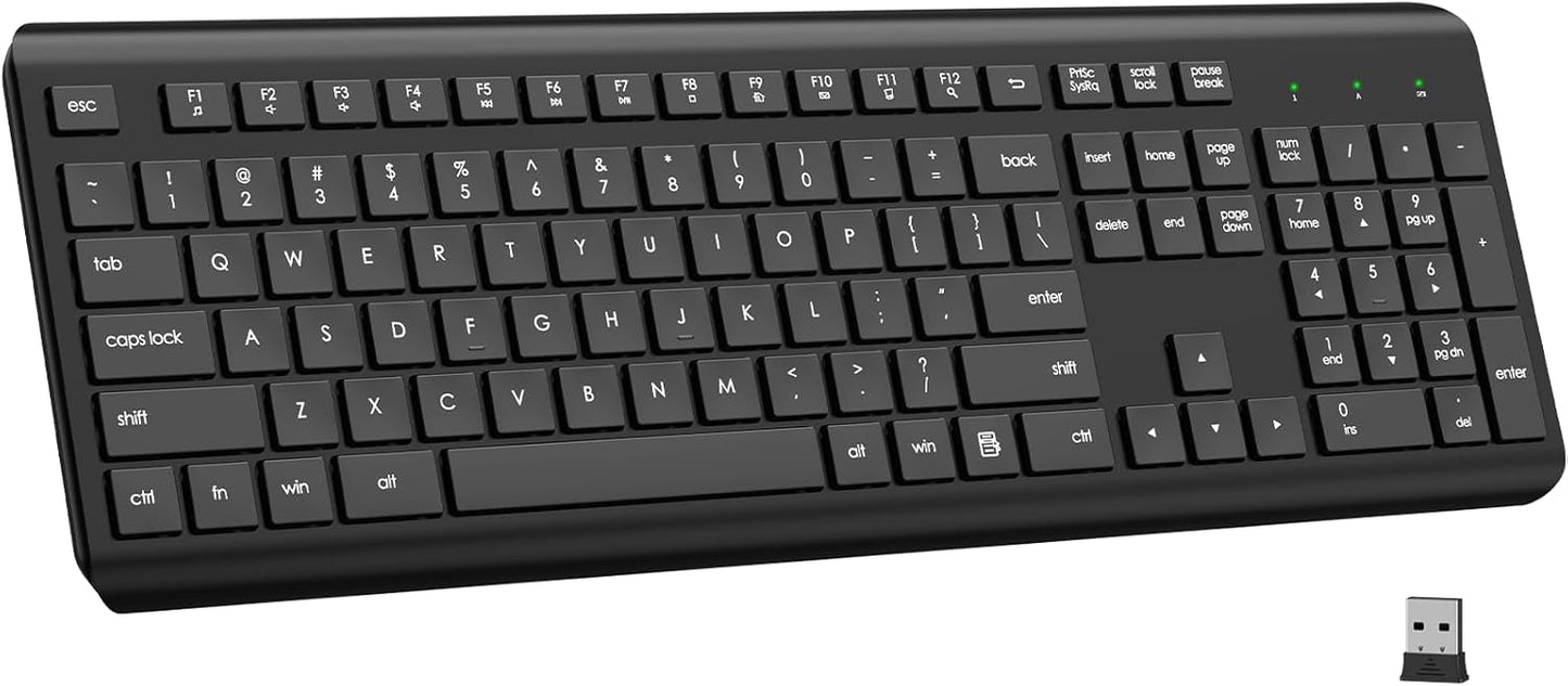EDJO 2.4G Wireless Keyboard, Full-Sized Cordless USB Silent Computer Keyboard, Ergonomic Tilt Angle, Sleep Mode, Long