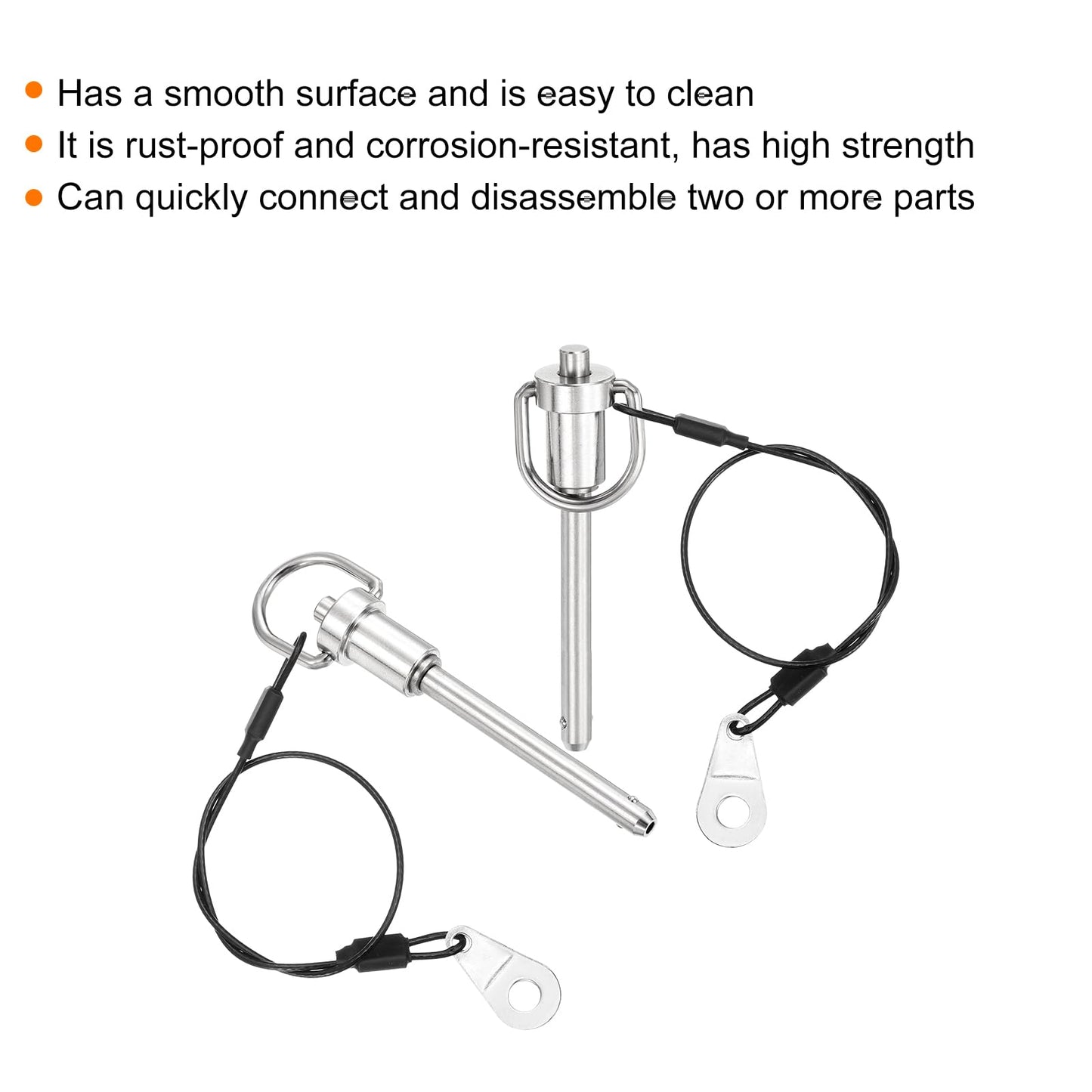 uxcell 2 Pcs Quick Release Pin, 1/4" x 2"(Dia. x L) Push-Button Ball Locking Pin 304 Stainless Steel Ring Handle Locking Pin with Wire for Audio Bimini Top Marine, Silver