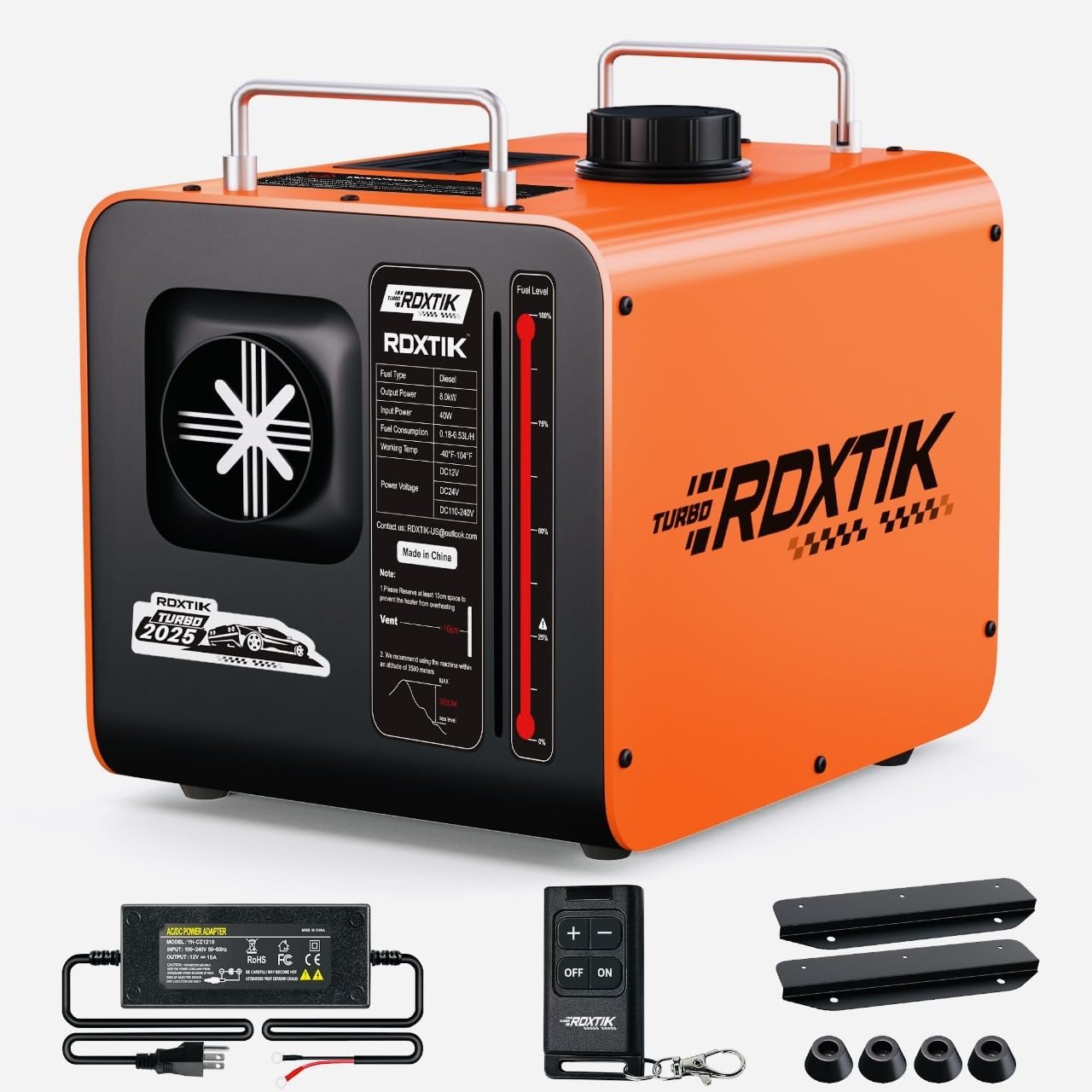 RDXTIK 8L Diesel Heater, 8KW 12V/24V/110V/240V All in One Diesel Heater with LCD Switch, Remote Control, Muffler for Truck, RV, Home, Car, Campers, Boat, Orange