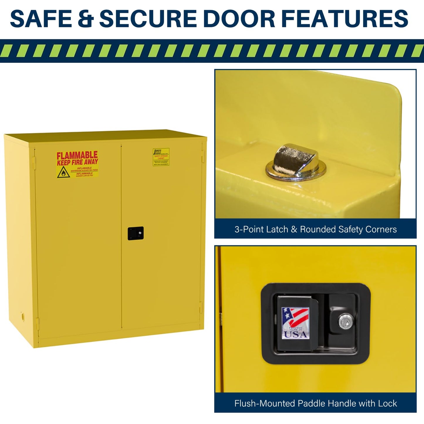Jamco 120 Gallon Flammable Safety Cabinet, Steel Flammable Storage Cabinet with Lockable Manual Closing Doors, Non Forkliftable, 59" x 34" x 65", Yellow