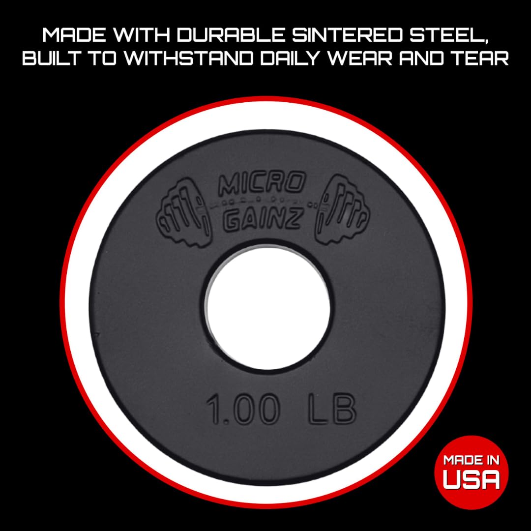 Micro Gainz Standard 1-Inch Center Hole Fractional 8 Piece Weight Plates with Bag, Designed for Standard 1-Inch Dumbbell & Barbell for Strength Training and Weight Lifting, Made in USA (Black)