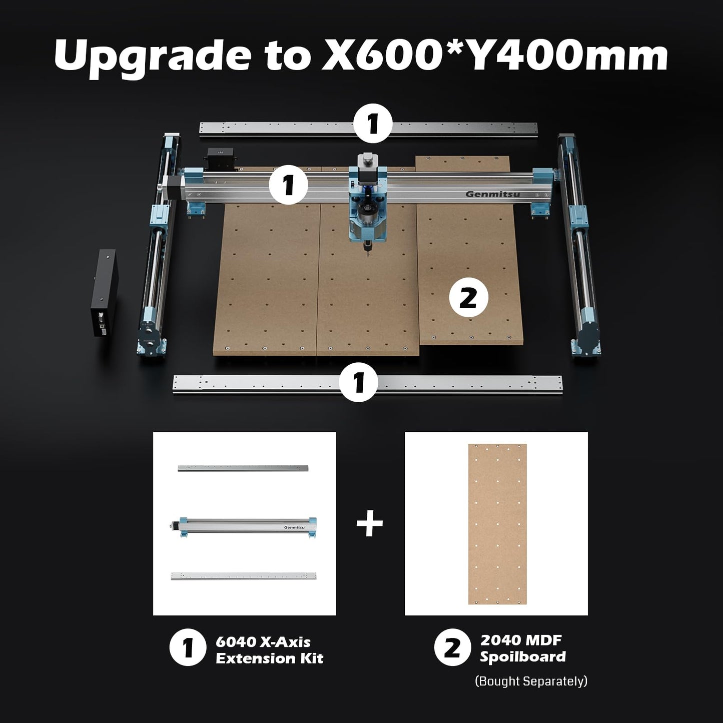 Genmitsu CNC Router Machine 4040-PRO + XZ-axis Extension Kit + Threaded Inserts 2040 MDF Spoilboard