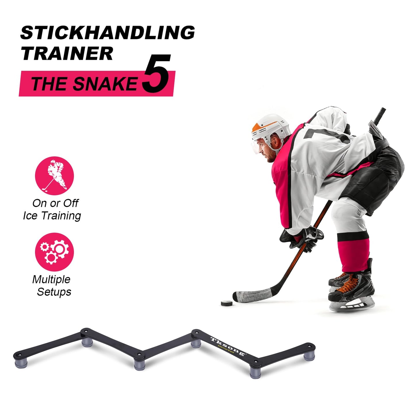 TKSONG Hockey Training Equipment - Adjustable Hockey Trainer for Stick Handling & Puck Control | Portable Stickhandling Training Tool for Kids & Adults | On/Off Ice Use，5-Sections(Black/Gray)