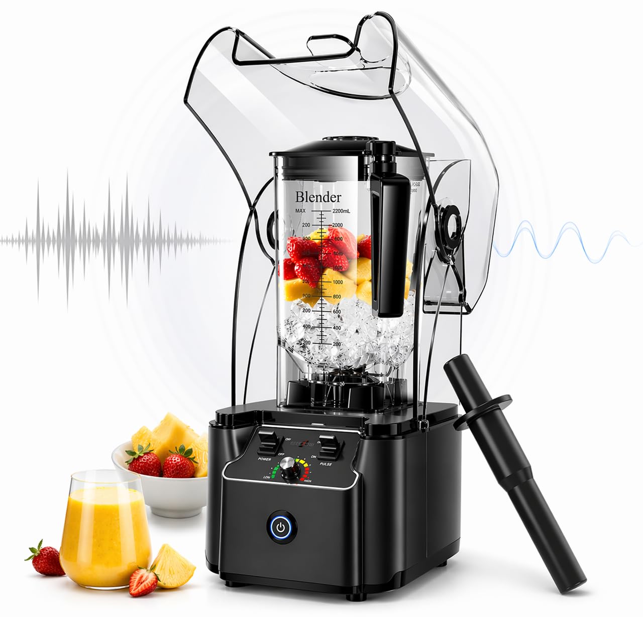 WantJoin Professional Commercial Blender With Shield Quiet Sound Enclosure 2200W Industries Strong and Quiet Professional-Grade Power, Self-Cleaning, Black