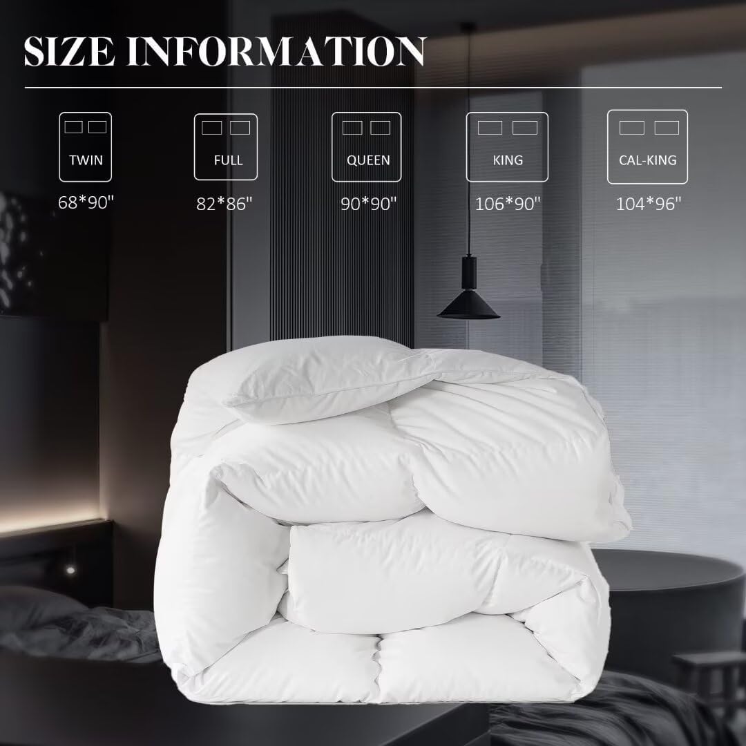 WhatsBedding White Queen Size Feather Down Fiber Comforter, Filled with Feather and Down Fiber, All Season Fluffy Ultra Soft 100% Cotton Duvet Insert, Luxury Hotel Bedding Style Comforter,90"x90"
