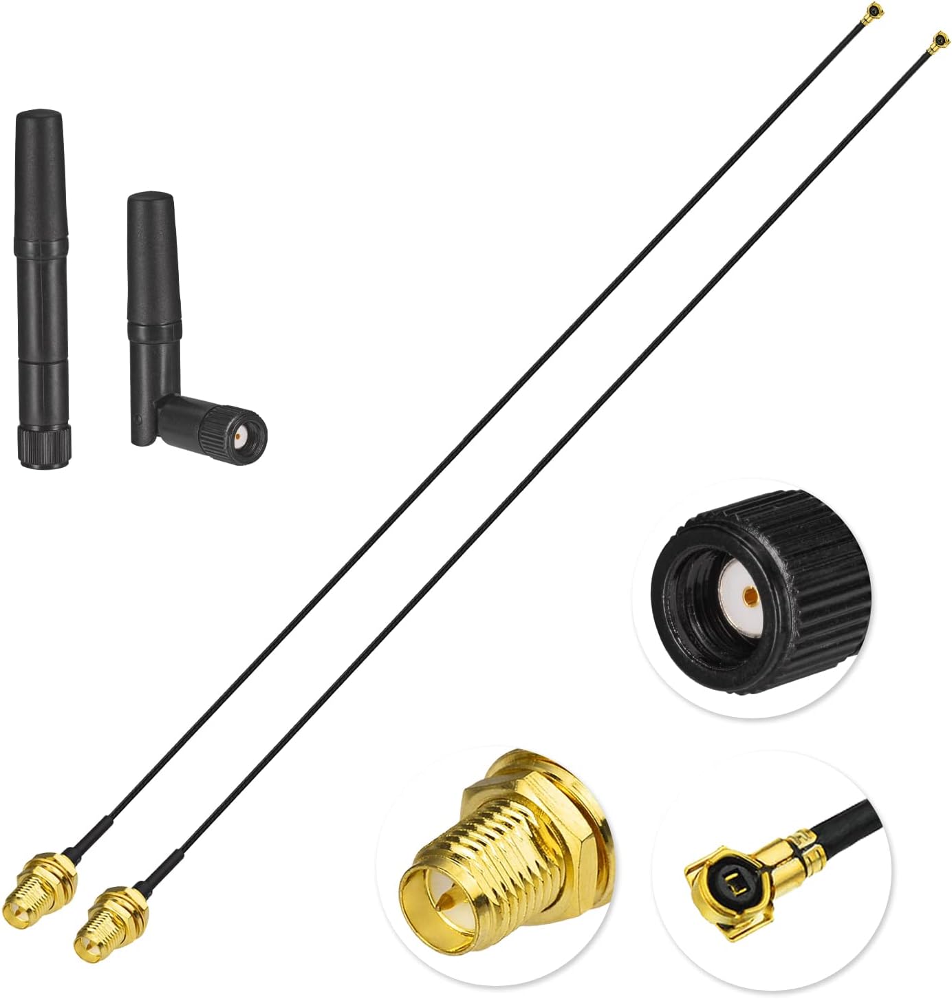 Eightwood 2.4GHz 5GHz 9.8in M.2 Dual Band Small WiFi Antenna RP-SMA Male Antenna with RP-SMA Female Cable for NGFF