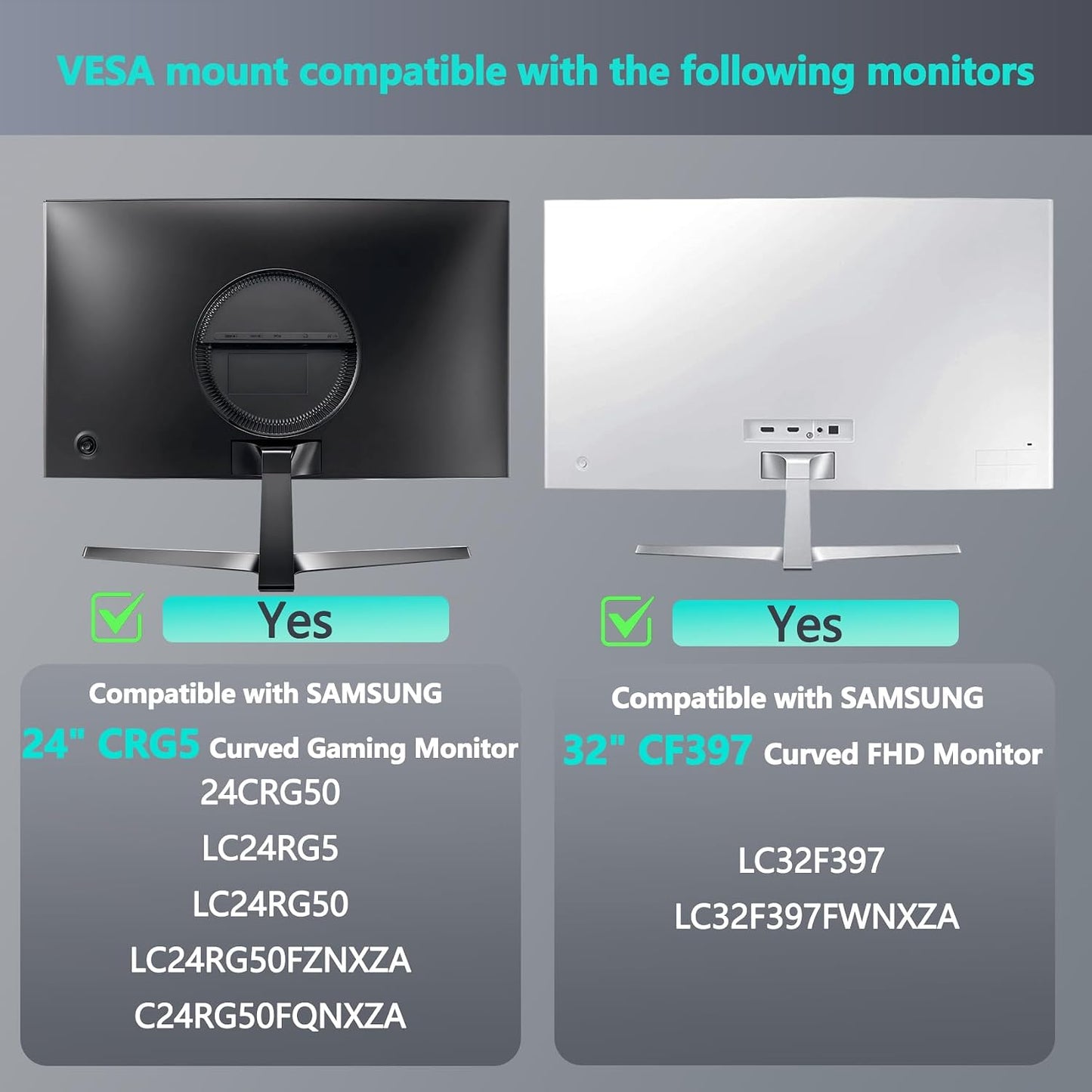 Tjweiqing CRG5 24" C24RG50, 32" CF397 LC24RG50FQNXZA, LC24RG50FZNXZA, LC32F397FWNXZA VESA Adapter Compatible
