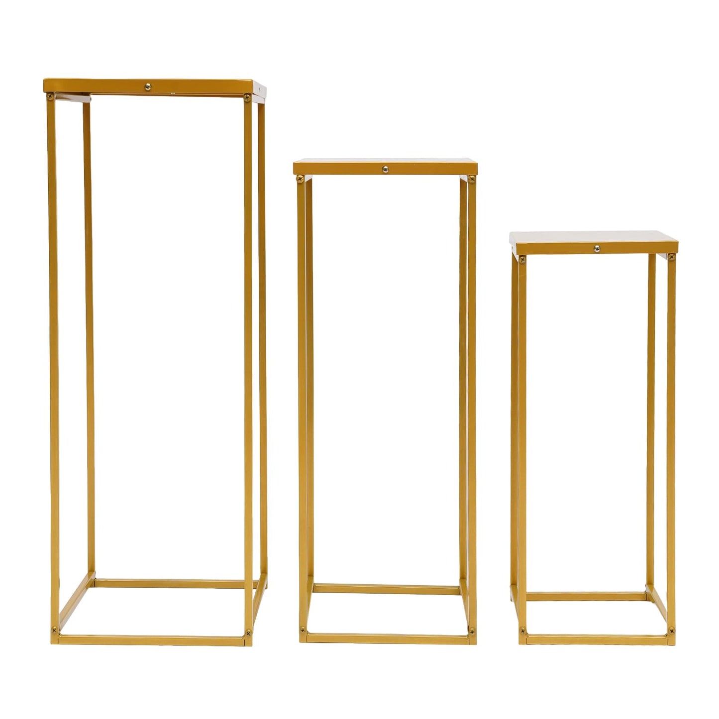 3Pcs Metal Flower Stands, Rectangular Tall Gold Wedding Flower Stand with 3 Different Sizes,Flower Vase Wedding Table Centerpieces Column with 17.64Lbs Load-Bearing,Geometric Floral Display Holder
