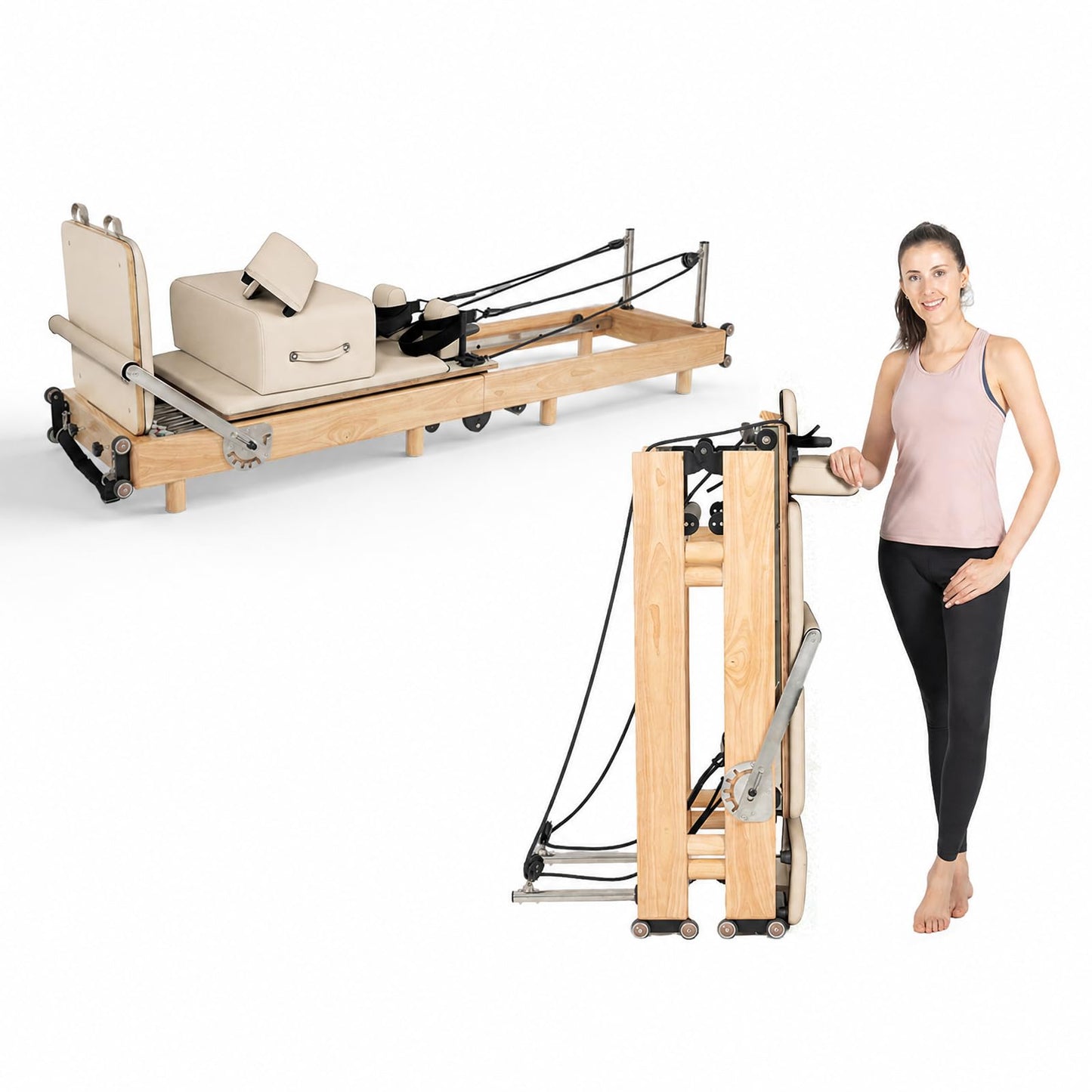 nexace Pilates Reformer Machine, Wood Foldable Pilates Machine Equipment for Home Workout