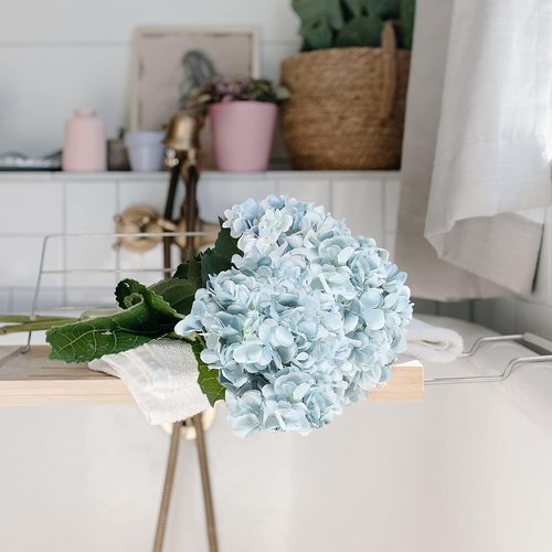 Kisflower Blue Hydrangea Artificial Flowers - 6 Pcs Faux Silk Hydrangeas for Home & Wedding Decor