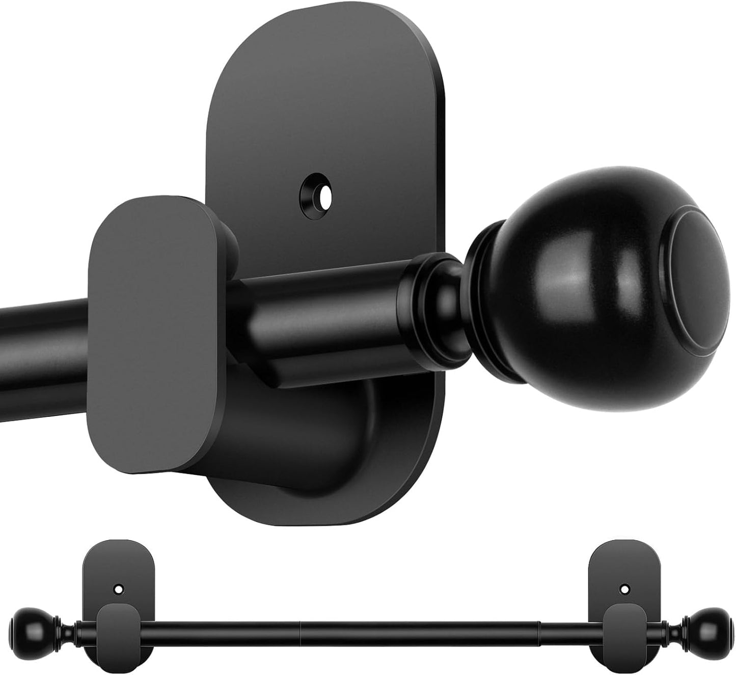 USFOOK No Drill Curtain Rods - 48 to 84 Inches | 5/8 Inch Adhesive Drapery Rod with Round Finials