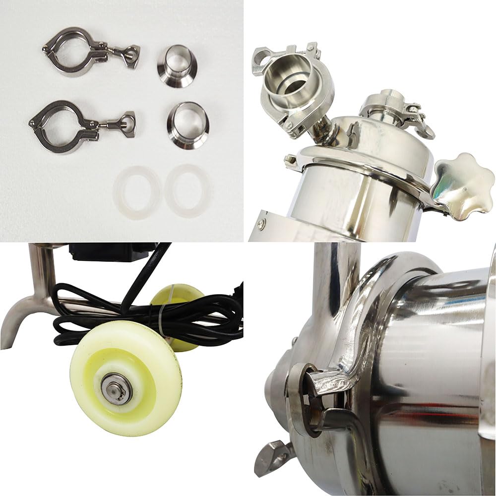 INTBUYING Food Grade Centrifugal Pump 304 Stainless Steel 3T Sanitary Beverage Pump Transfer for Liquid Mobile 110V/0.75KW