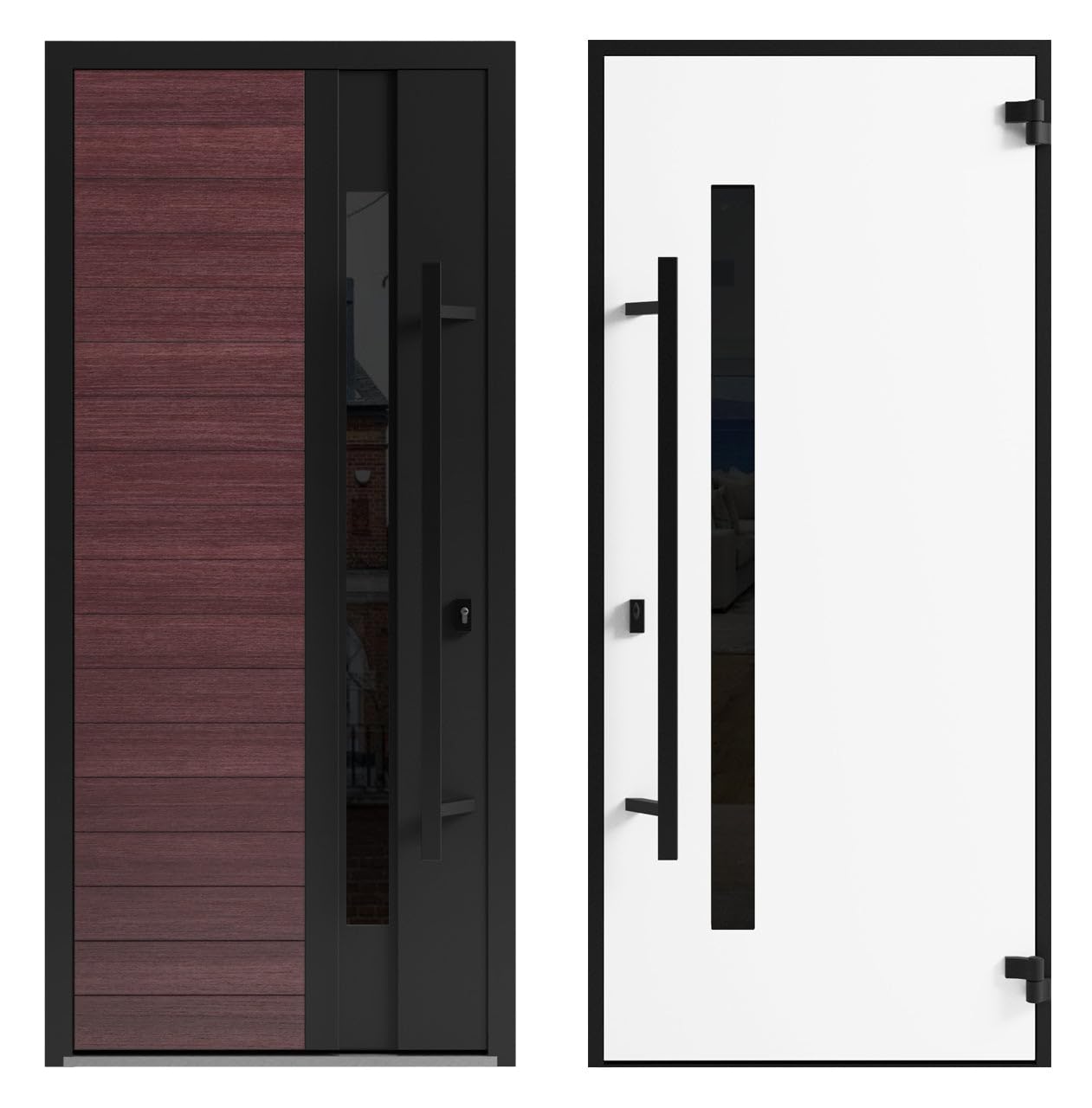 VDOMDOORS Front Exterior Prehung Steel Door/Ronex 0162 Red Oak/Entry Metal Modern Painted W36 x H80 Right Hand Inswing