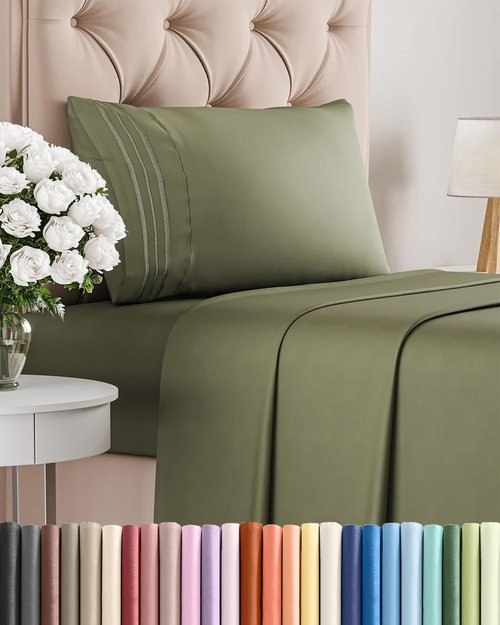 Comfy Twin Size 3 Piece Sheet Set by [Brand Name] - Breathable & Cooling Hotel Luxury Bedding - Deep Pockets, Soft & Wrinkle-Free in Sage Green