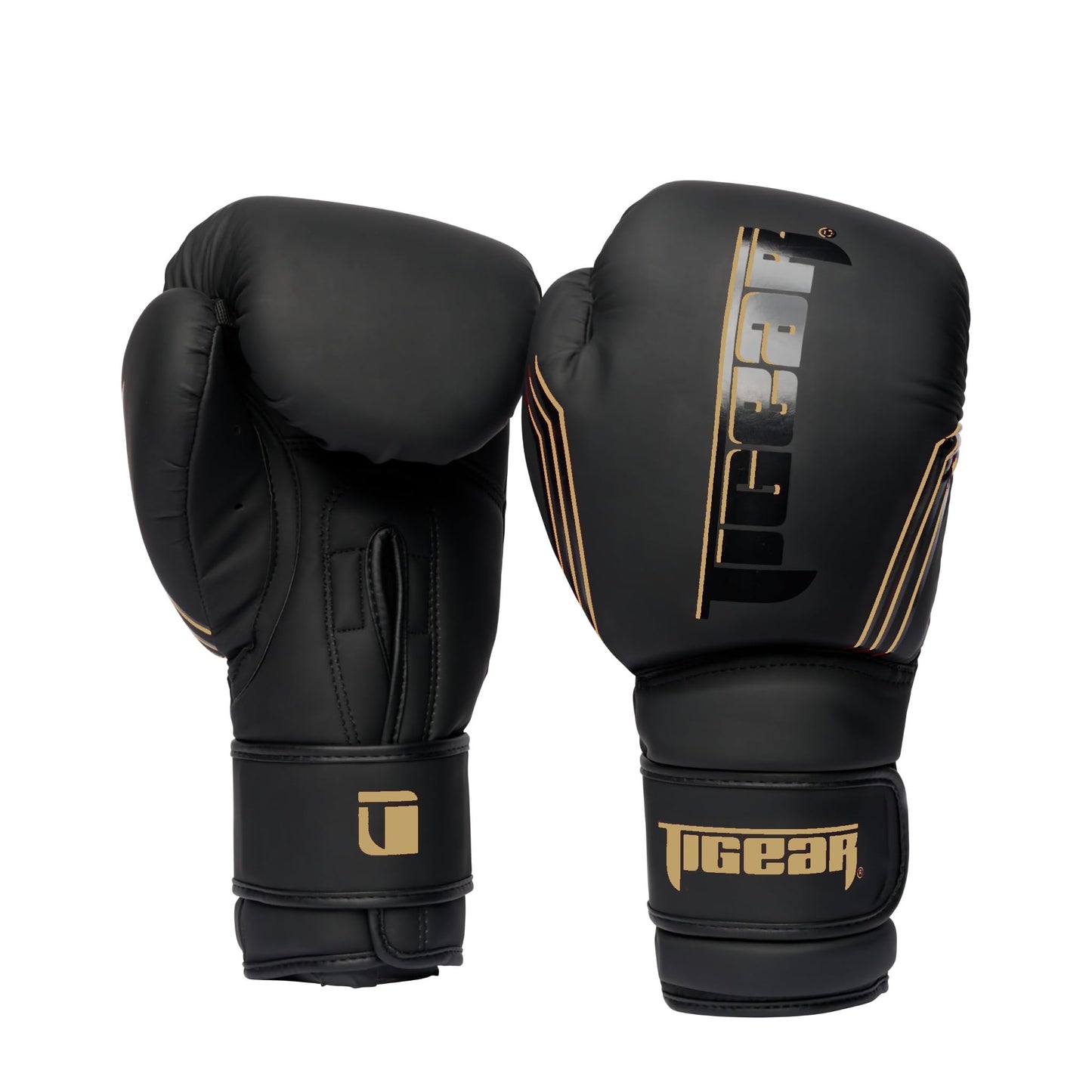 Tigear Surge Pro Boxing Gloves for Men Women & Kids | Engineered Leather Muay Thai Gloves, MMA Gear, Kickboxing Heavy Bag Training and Sparring | Black/Gold (12oz)