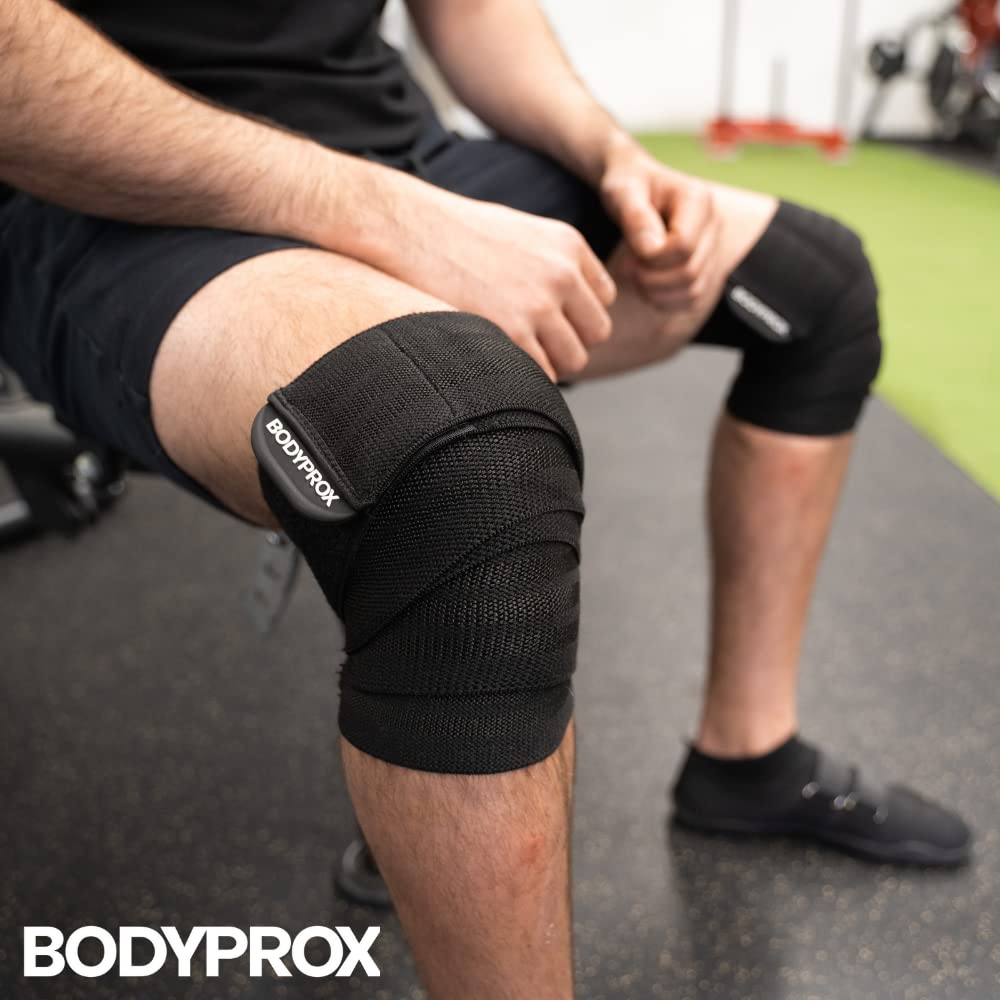 Bodyprox Knee Wrap 2 Pack for Squats, Weightlifting, Powerlifting, Leg Press, and Cross Training, Knee Support for Men and Women