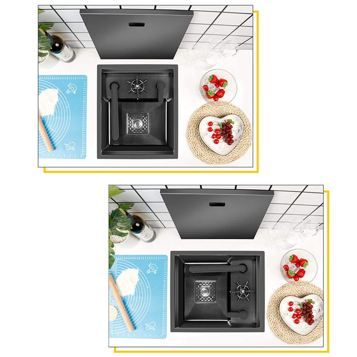 Single Bowl Kitchen Sinks With Cup Washer，stainless steel sink,undermount drop in kitchen sink,Single Bowl Stainless Steel Workstation Bar Sink with Rinser, for home Hotel Cafe Restaurant