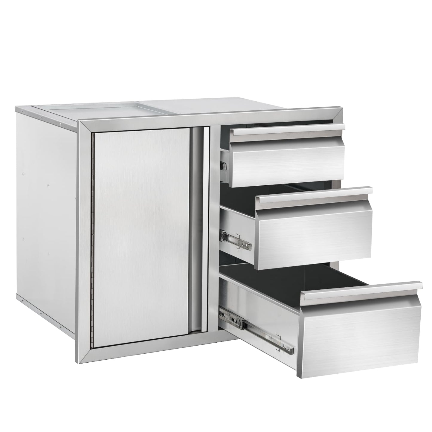 Duluciate Outdoor Kitchen Drawer Combo Cabinet, Stainless Steel Triple Drawers with Integrated Access Door, 28" W x 22" H x 19.5" D Outdoor Built-in Cabinet for BBQ Island Grill Stations