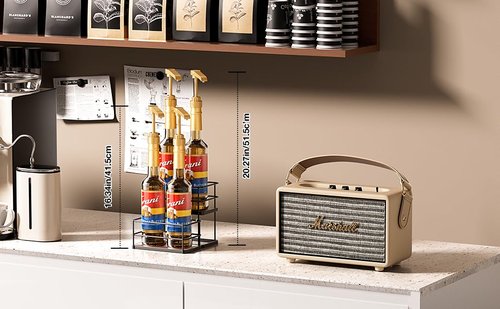 kimilus 4 Bottle Capacity Coffee Syrup Organizer 2 Tier Coffee Syrup Stand Shelf for Coffee Bar Kitchen Small Wine Rack for Bar Family Storage for Syrup Wine Dressing