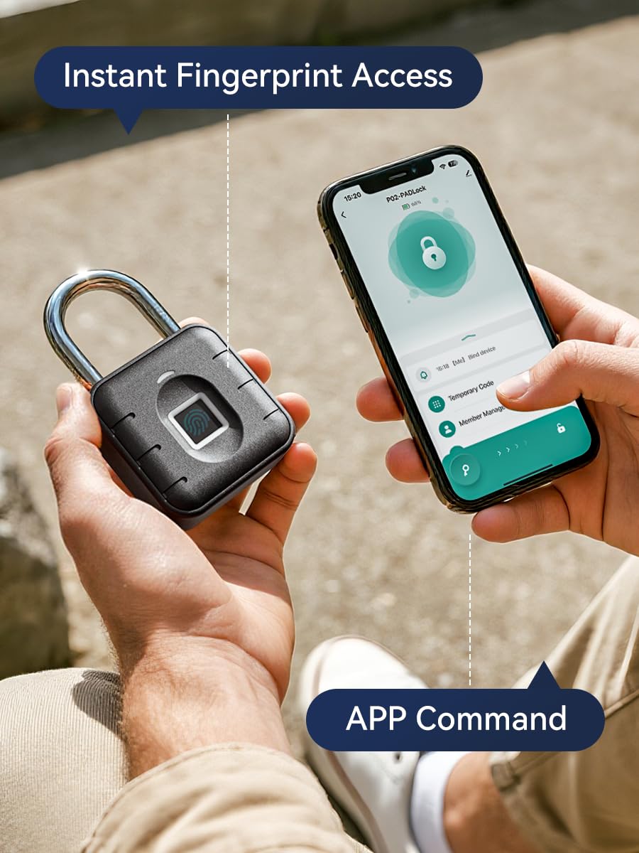 NexusLab Smart Fingerprint Padlock, Locker Lock, Gym Lock with TUYA App Control, IP67 Waterproof, 10 Fingerprints, Stainless Steel Shackle for School Locker, Fence, Gym Locker & Outdoor Gatres