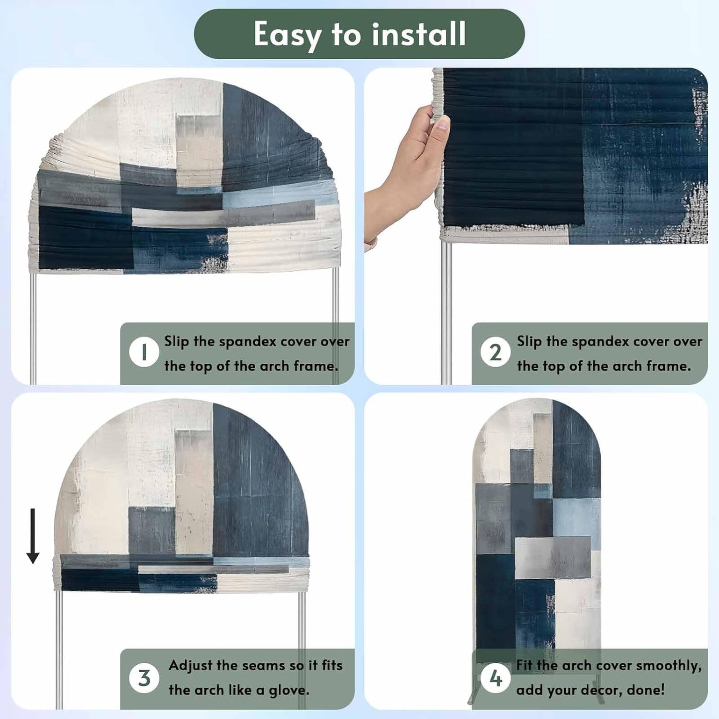 Jnbasdffb 7.2 Blue Gray Beige Wedding Arch Cover,Stretchy Spandex Arch Backdrop Stand Covers FT,Retro Abstract
