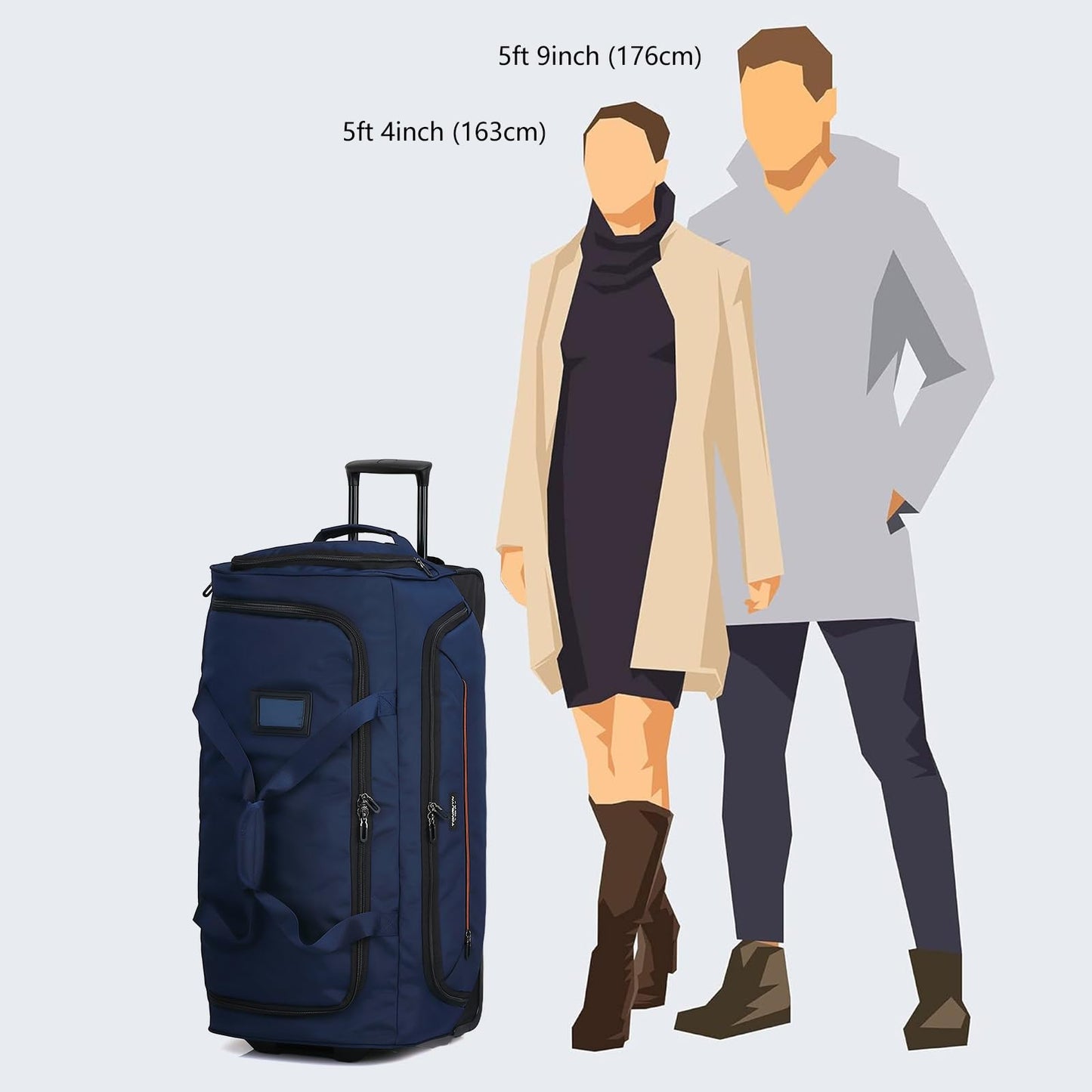 TONRUYN Large Rolling Duffle Bag with Wheels and Handle 85L 29 inch Travel Duffel Bag for Men Women with Shoe Compartment & Wet Pocket, 2 Wheeled Checked Luggage for Business Travel Long Trips, Blue