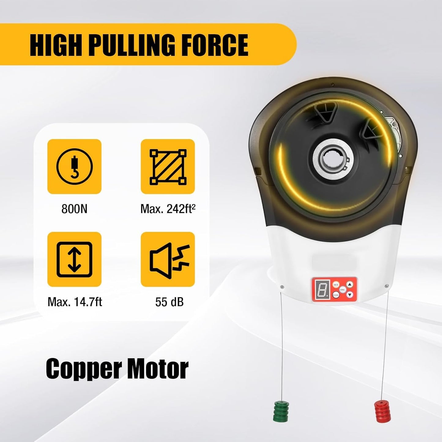 24V DC Roll Up Garage Door Opener, 800N Side Mount Electric Rolling Shutter Motor with 2 Remotes for Garage & Warehouse Doors,Ultra Quiet,Easy Mount