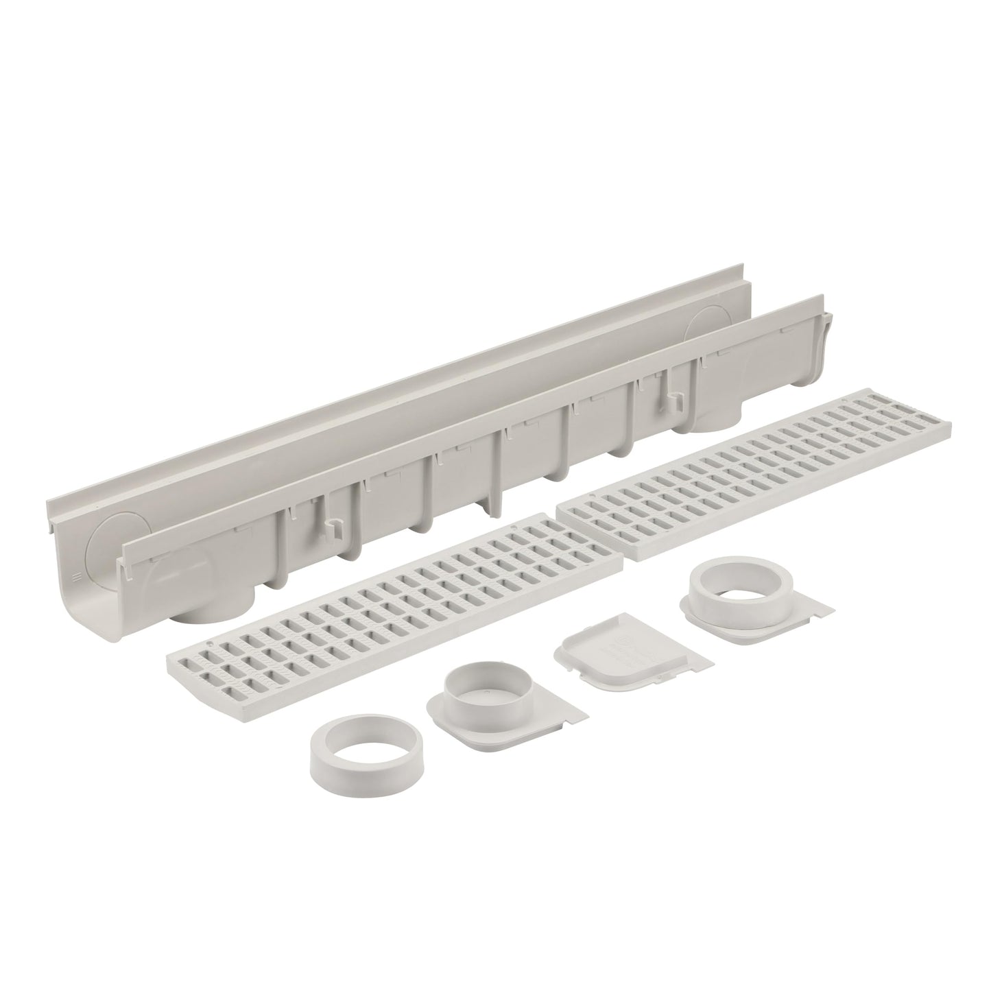 NDS 5” Pro Series Deep Profile Channel Drain Kit With HDPE Plastic Grates and End Caps, Trench & Channel Drainage For Driveway, Patio, Pool Deck, Courtyard, 5.5” x 39.4”, Gray