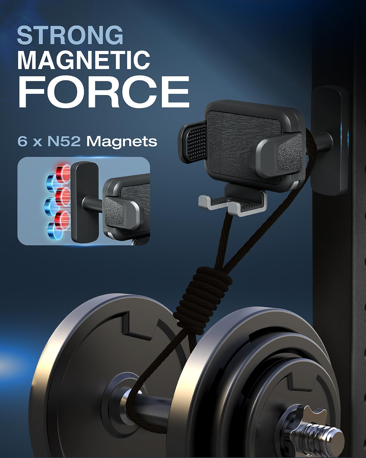 OEO Phone Holder with Magnetic Base for Golf Cart, Gym| Strong Magnetic Phone Mount with Quick Release Clamp for Android & iPhone | Compatible with 4”–7.1” Phones & Thick Cases