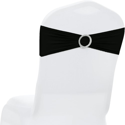 MDS Premium Spandex Chair Sashes - Stretchy Bow Covers with Buckle Slider | Universal Fit - Black (Pack of 25)