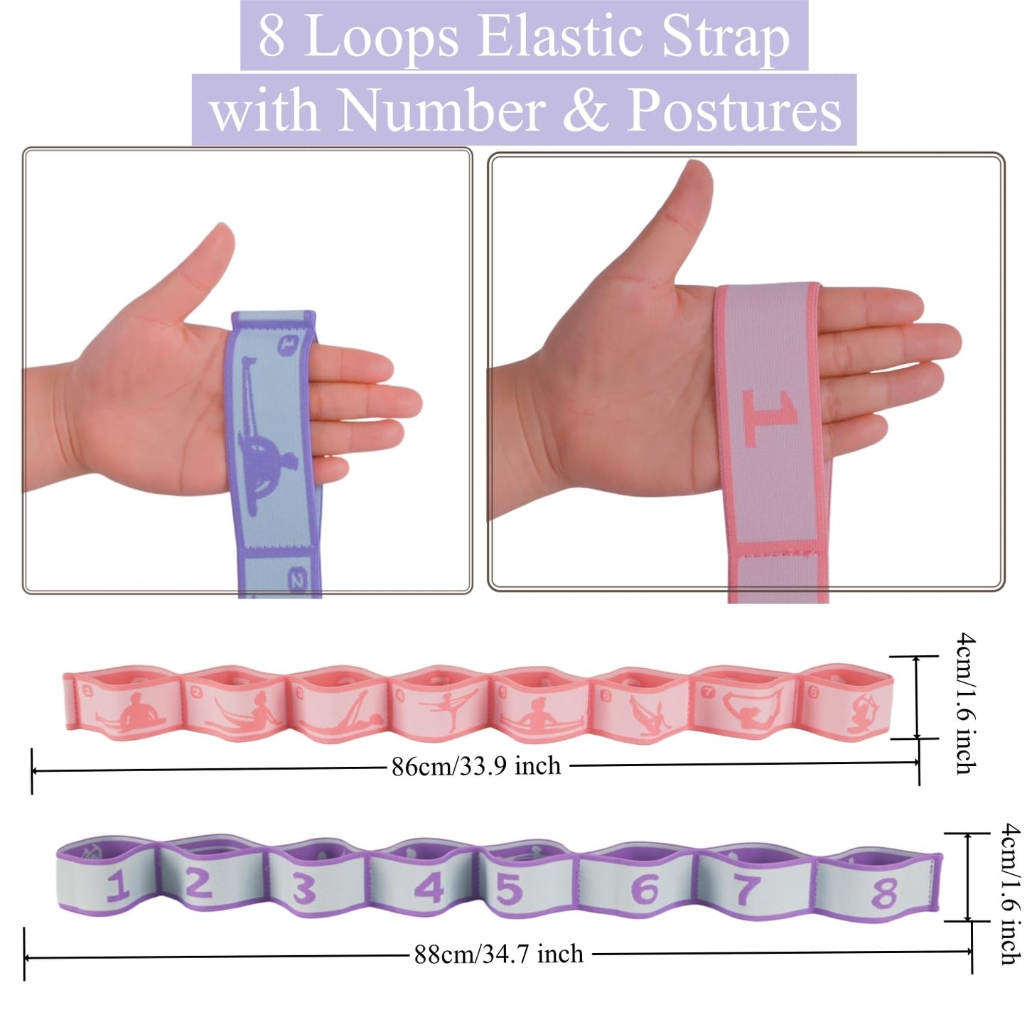 Elastic Yoga Stretching Strap with Loops, CEILIWEN Stretch Straps for Physical Therapy, Pilates Stretch Band, Elastic Exercise Bands, Leg Stretching Strap, Stretch Resistance Bands for Exercise (02)