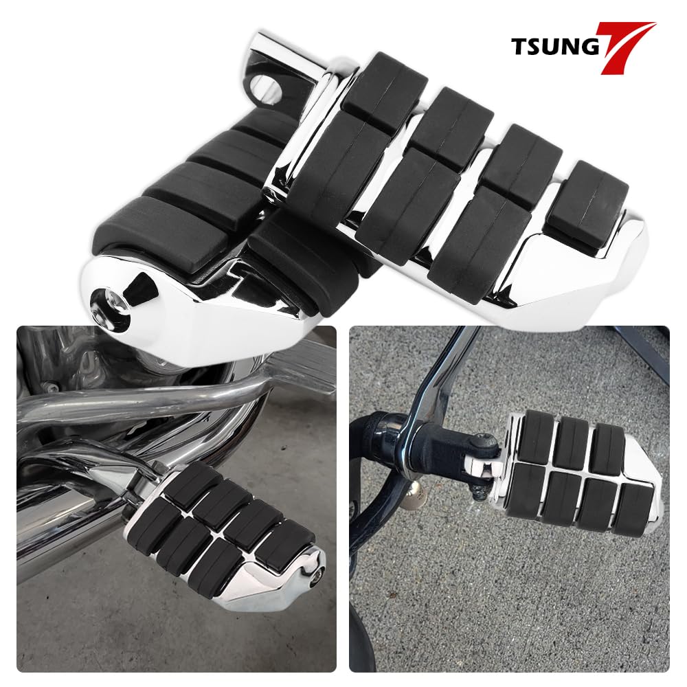 TSUNG Motorcycle Foot Pegs – Male Mount Rider/Passenger Footrests, Wide Higway Foot Rest Pedal Fit for Most V-Twin, Cruiser & Touring Motorcycles (Chrome)