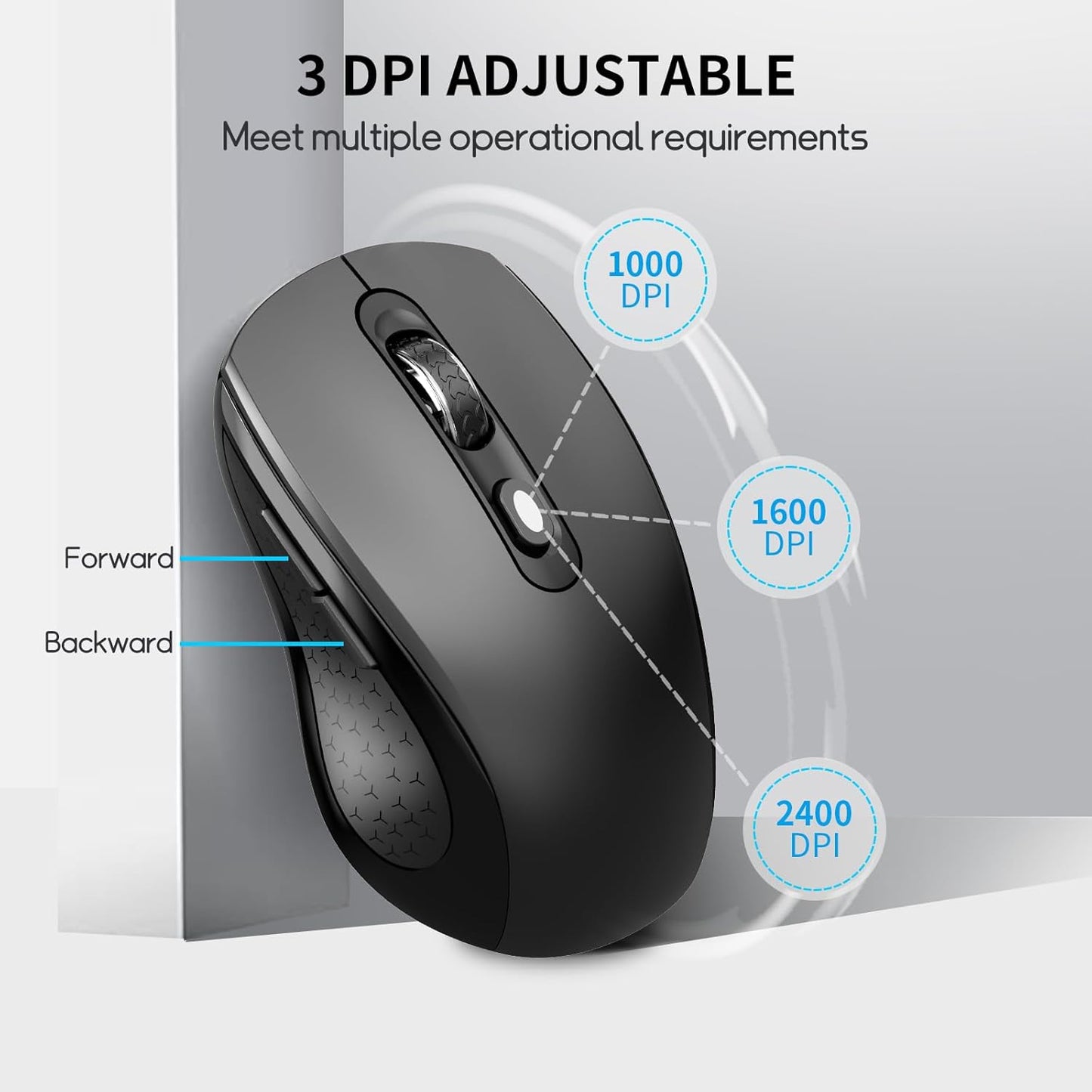 SHUNJINRUN 1000/1600/2400 6-Button Wireless Mouse with Side Buttons for Laptop, PC, Chromebook, Mac, MacBook, Silent
