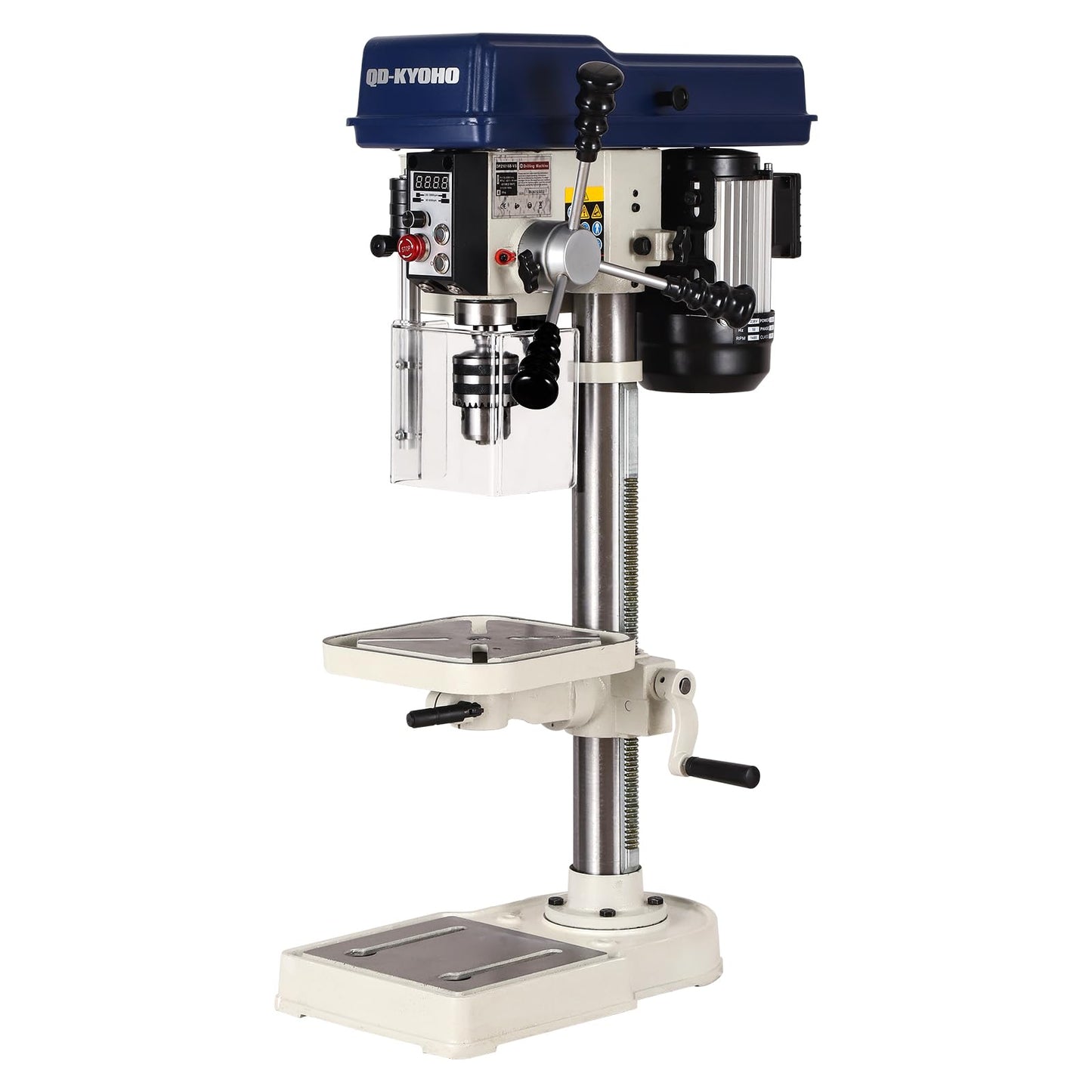 QD-KYOHO 10-Inch Benchtop Drill Press- Variable Speed 50-3000 RPM,Bench Drill Press Cast Iron Table & Base, 6.2-Amp Drill Presses With Laser And LED Work Light ，0.4 kW Variable Frequency Drive (white)