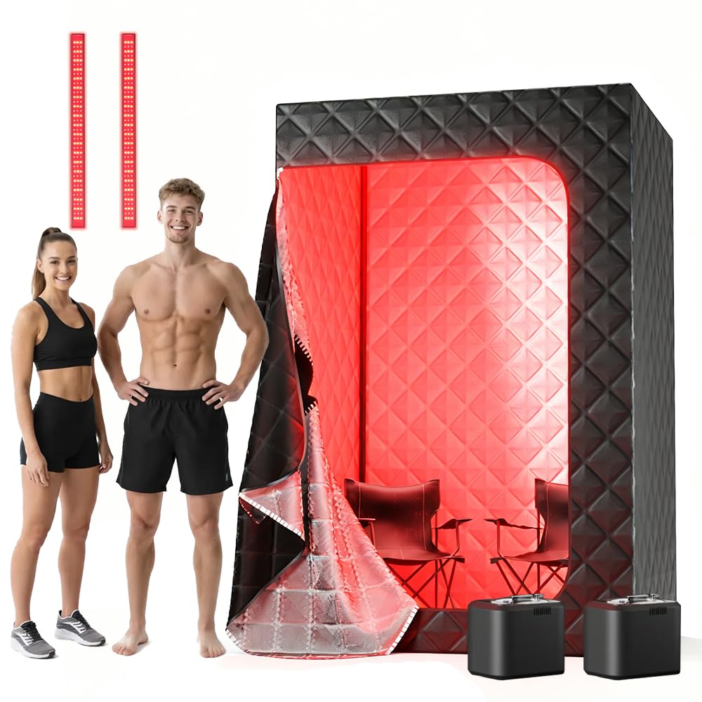 X-Vitalis 2 Person Portable Steam Sauna for Home with Two Red Light Therapy Panels Full Body Home Spa (Black)