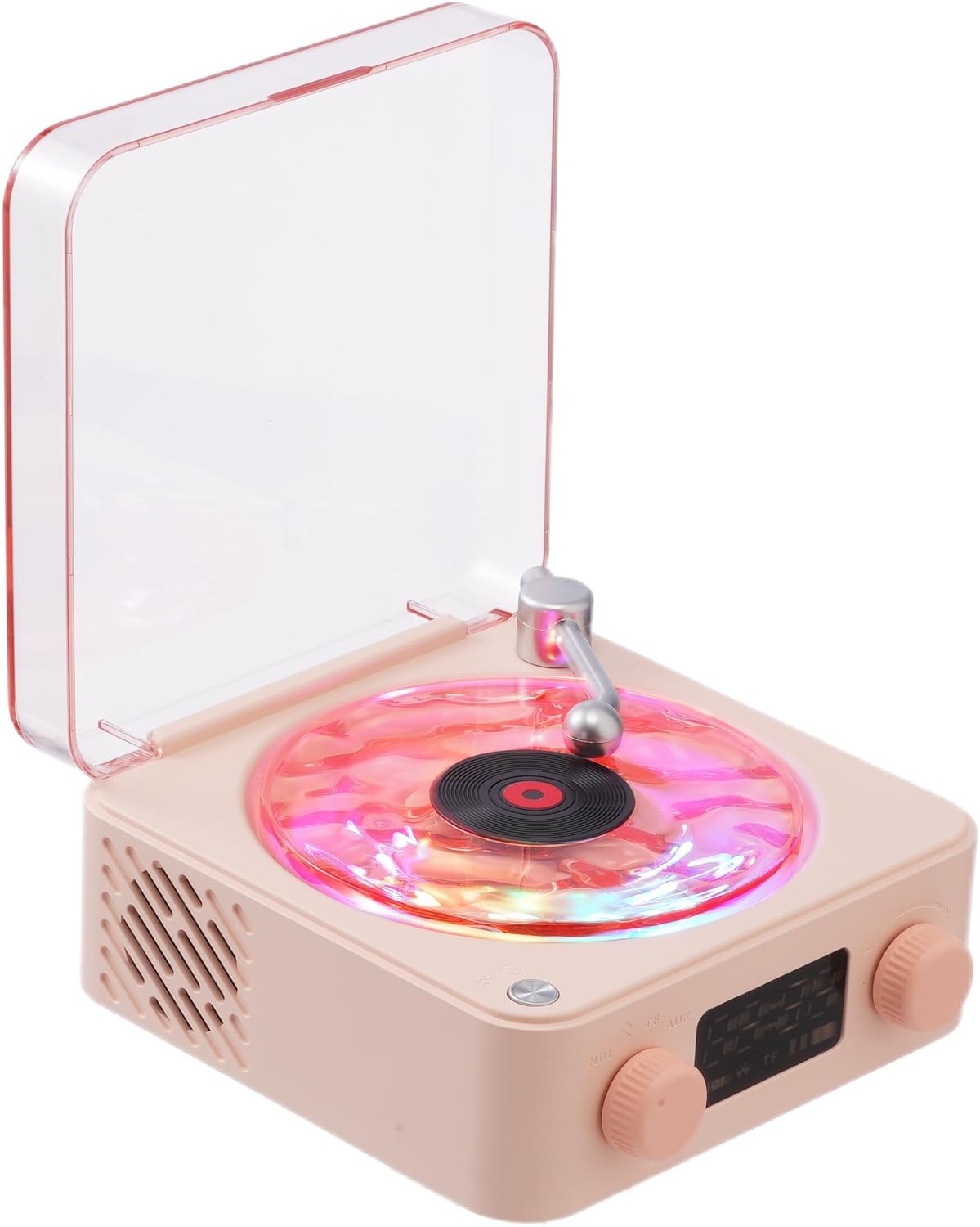 FAITIO Waves Vinyl Bluetooth Speaker Pink,Mini Record Player Style Speakers with Ocean Sound White Noise, Retro