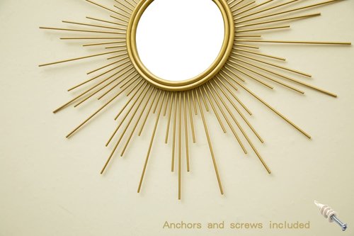 MAIKAILUN Sunburst Mirror, 24" Boho Mirror, Gold Sun Decorative Mirrors for Wall Decor, Small Mid Century Modern Small Living Room