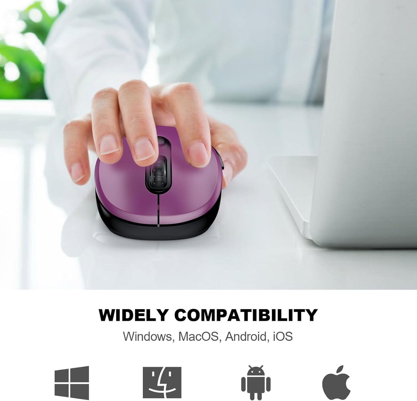 WisFox 2.4G 3 6 Wireless Mouse for Laptop, Ergonomic Computer Mouse with USB Receiver and Type-C Adapter, Adjustable