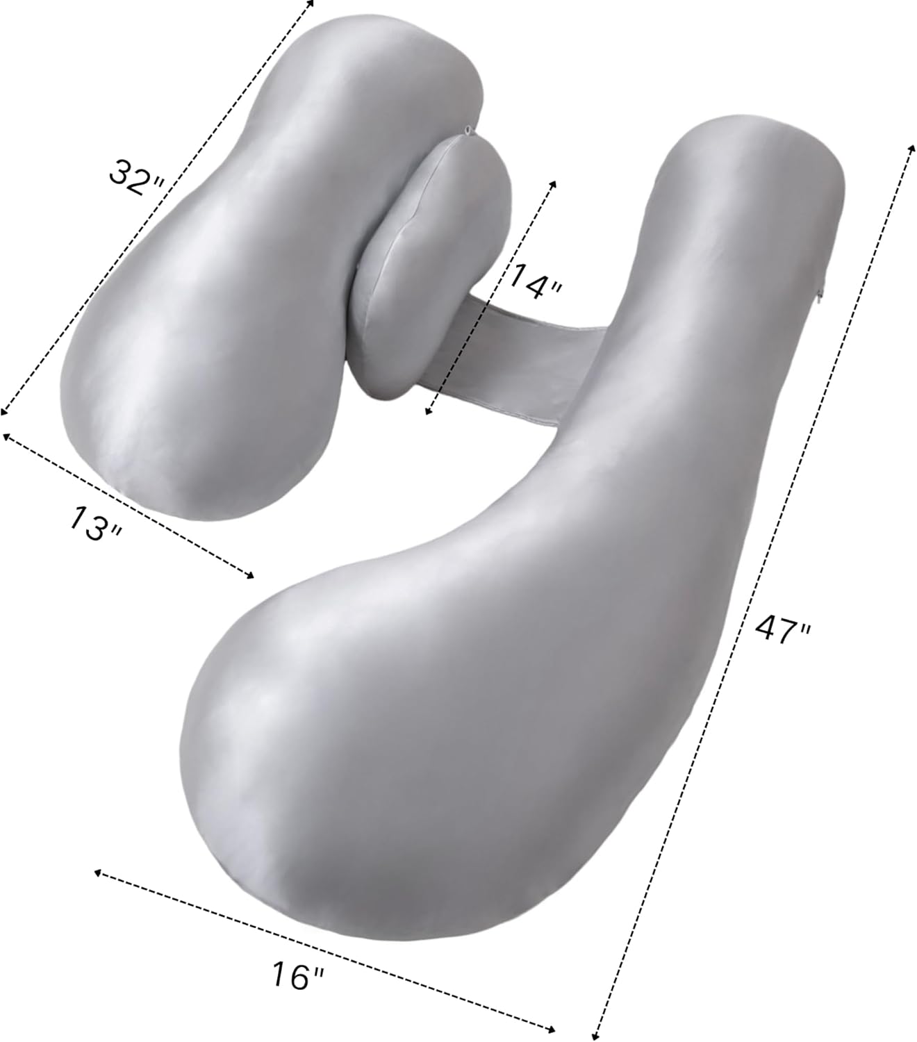 Skiennix Pregnancy Pillow - H-Shaped Full Body Support with Adjustable Cooling Cover | Grey
