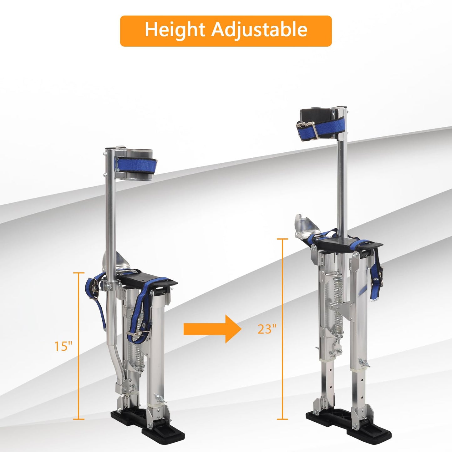 BIGREAT Silver Drywall Stilts 15-23 Inch Height Adjustable Lifts Aluminum Tool for Painting Finishing Pruning Branches Cleaning
