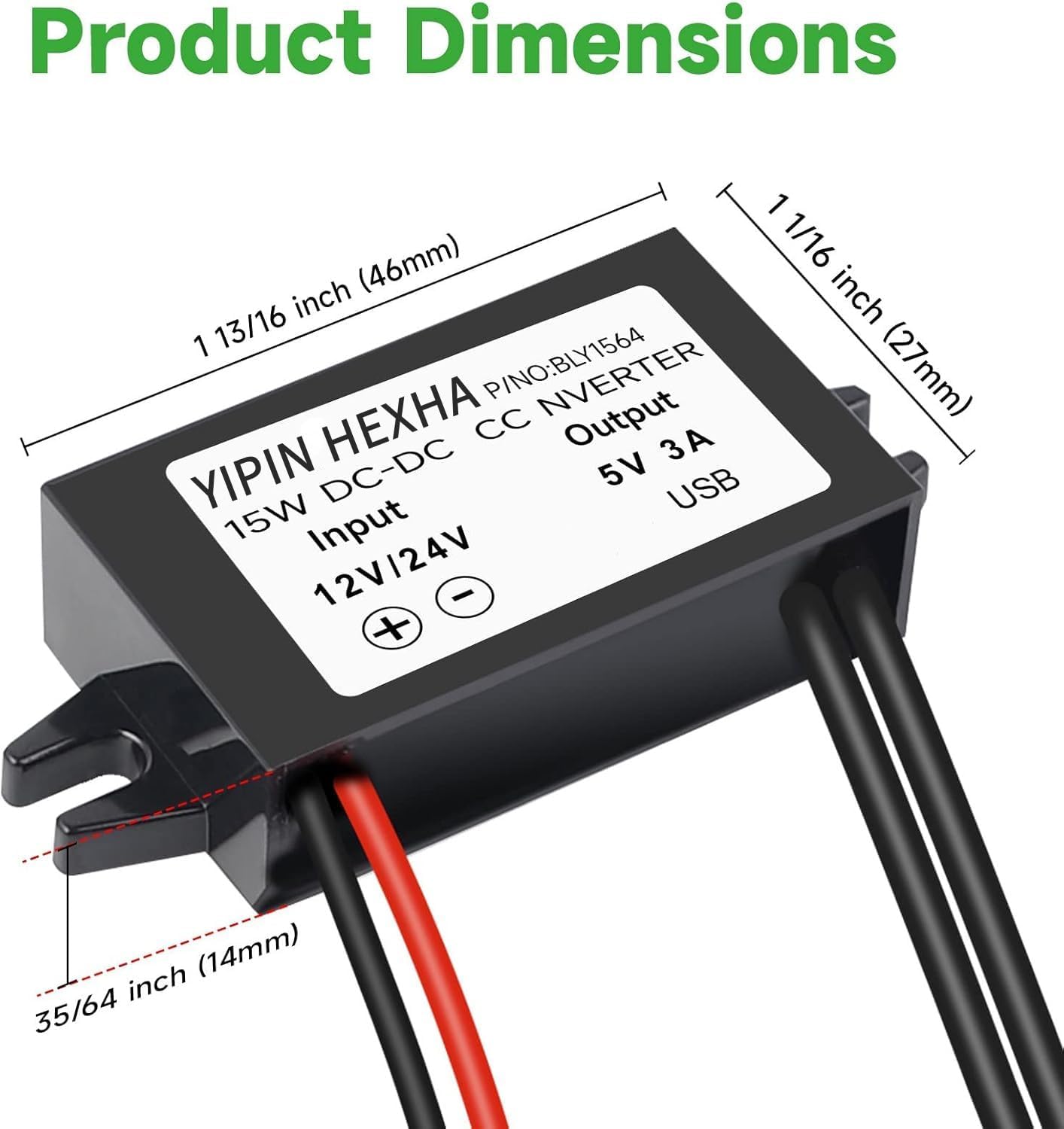 YIPIN HEXHA DC12V/24V 5V 3A 15W to USB Converter Buck Module Power Adapter DC Power Adapter Converter Buck Regulator