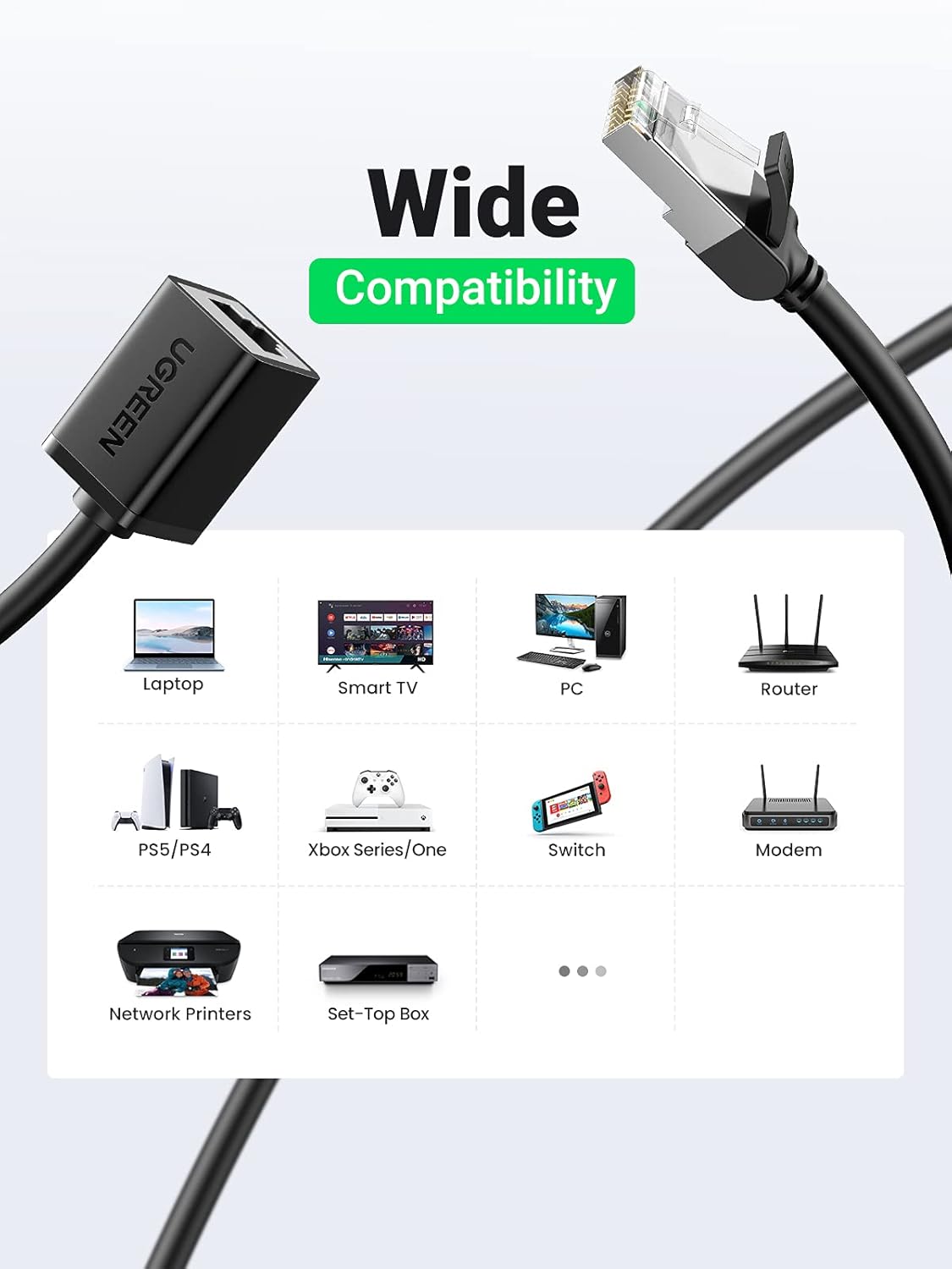 Cat6 6 RJ45 1.5FT UGREEN Ethernet Extension Cable LAN Cable Extender Cat Network Patch Cord Male to Female Connector