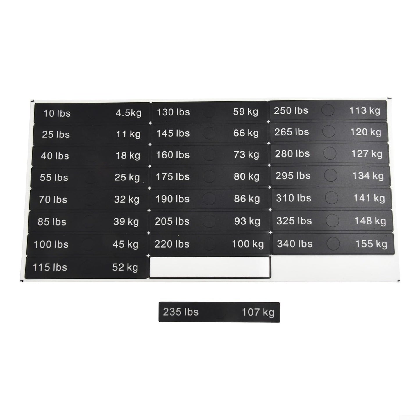 Fitness Equipment Weight Stickers Gym Weight Stack Label PP Weight Stickers(10LB-340LB)