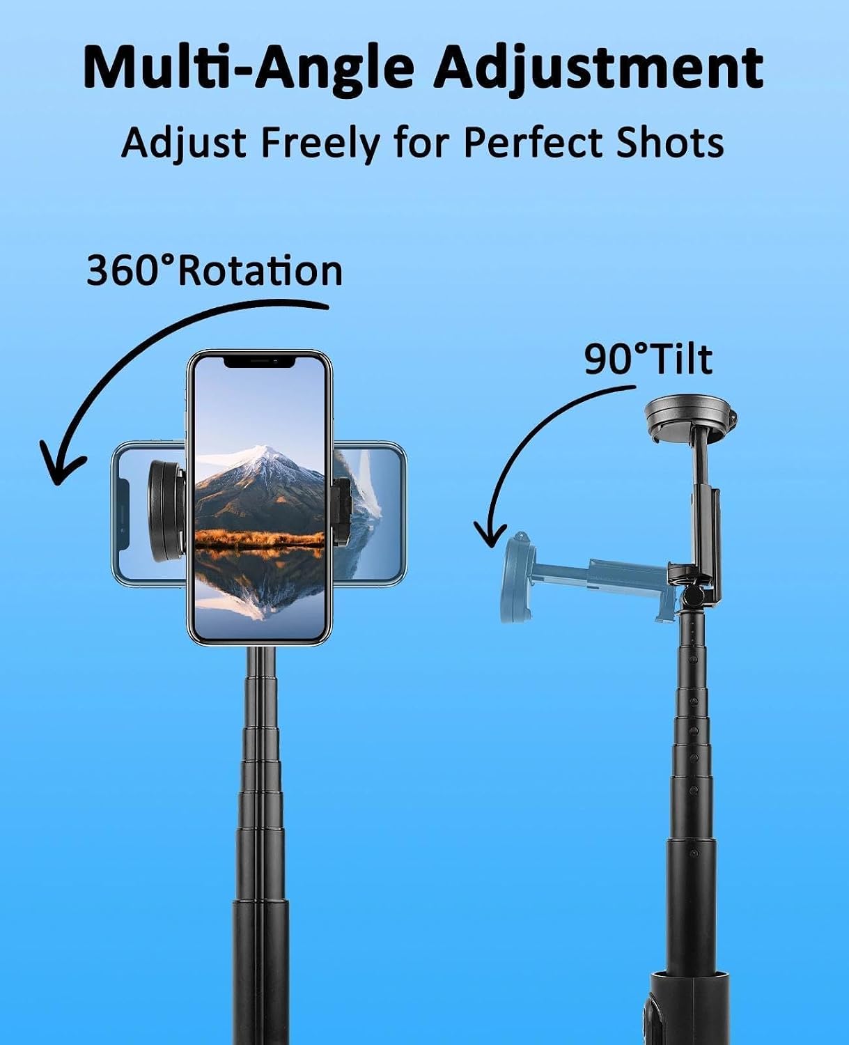 WOVTE 67" Automatic Phone Tripod, Auto-Open Selfie Stick Tripod with Wireless Remote, Portable Travel Phone Stand